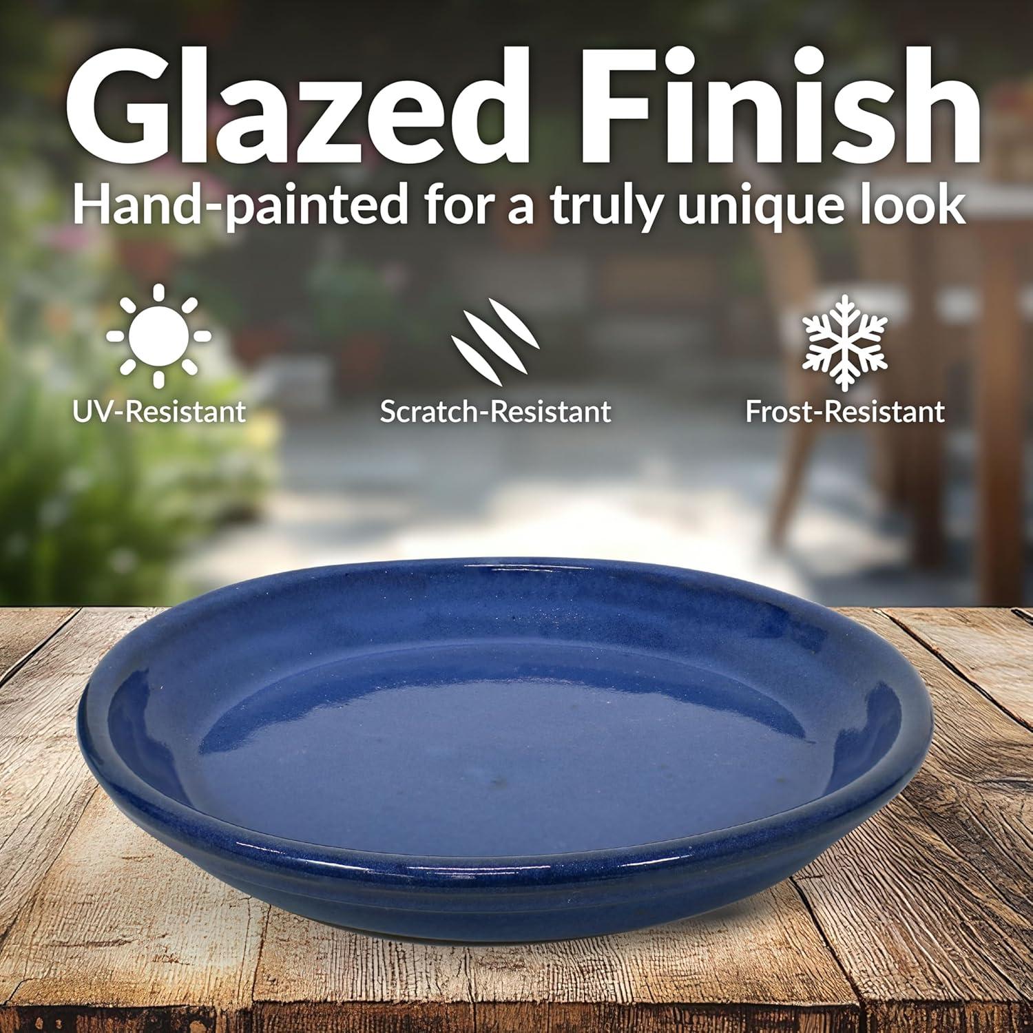 image:imageSunnydaze 9Inch Ceramic Plant Saucers Plant Drip Trays for Outdoor Planter Flowerpot Drainage Set of 4 GrayImperial Blue