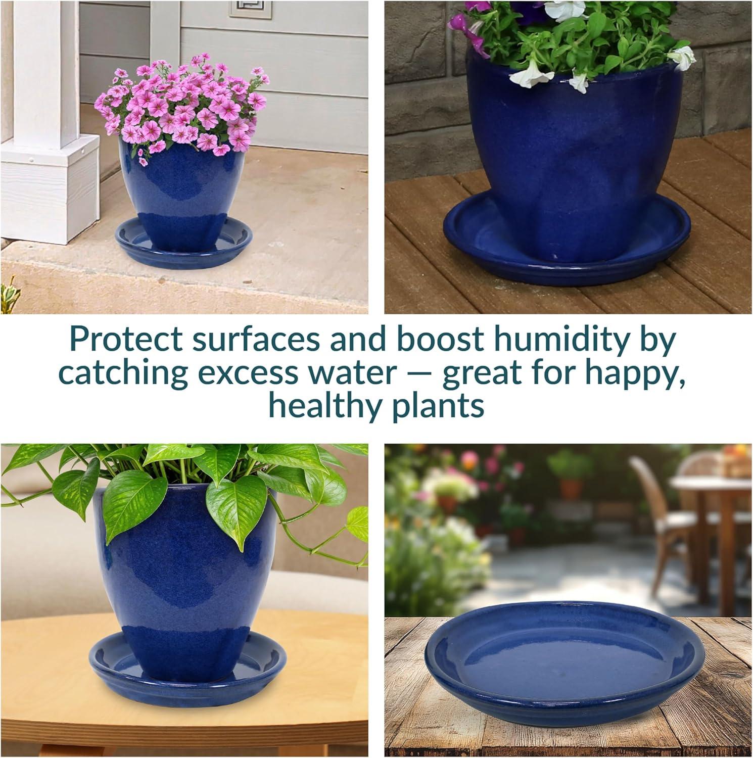 image:imageSunnydaze 9Inch Ceramic Plant Saucers Plant Drip Trays for Outdoor Planter Flowerpot Drainage Set of 4 GrayImperial Blue