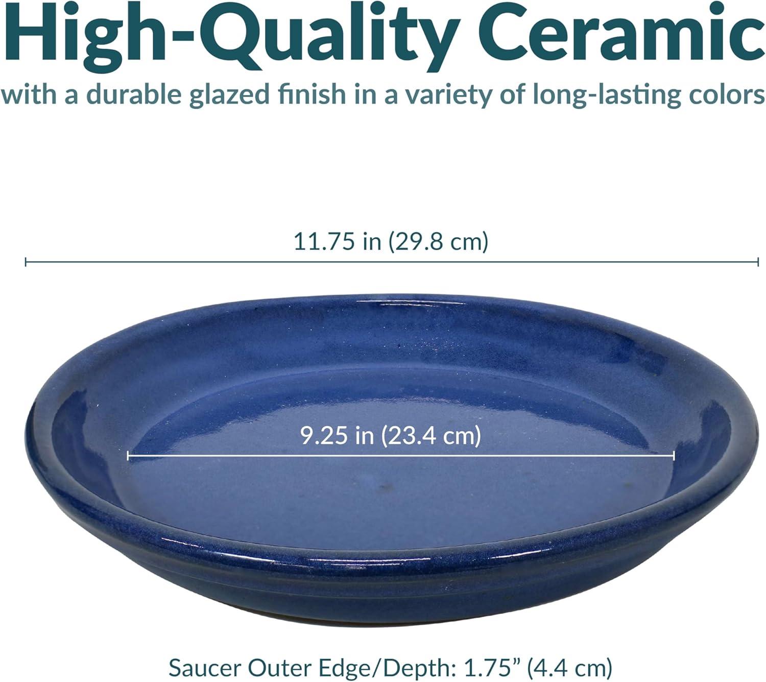 image:imageSunnydaze 9Inch Ceramic Plant Saucers Plant Drip Trays for Outdoor Planter Flowerpot Drainage Set of 4 GrayImperial Blue