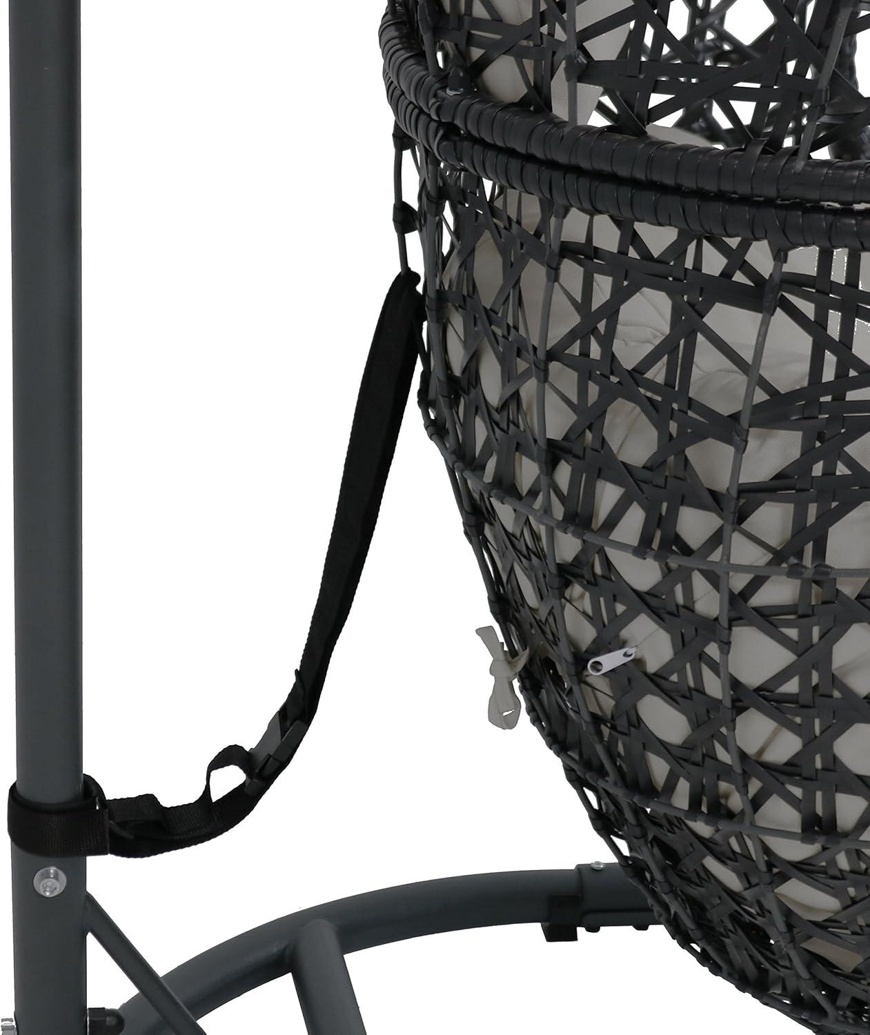 image:imageSunnydaze Cordelia Hanging Egg Chair with Steel Stand Set Resin Wicker Large Basket Design Outdoor Use Includes Cushion