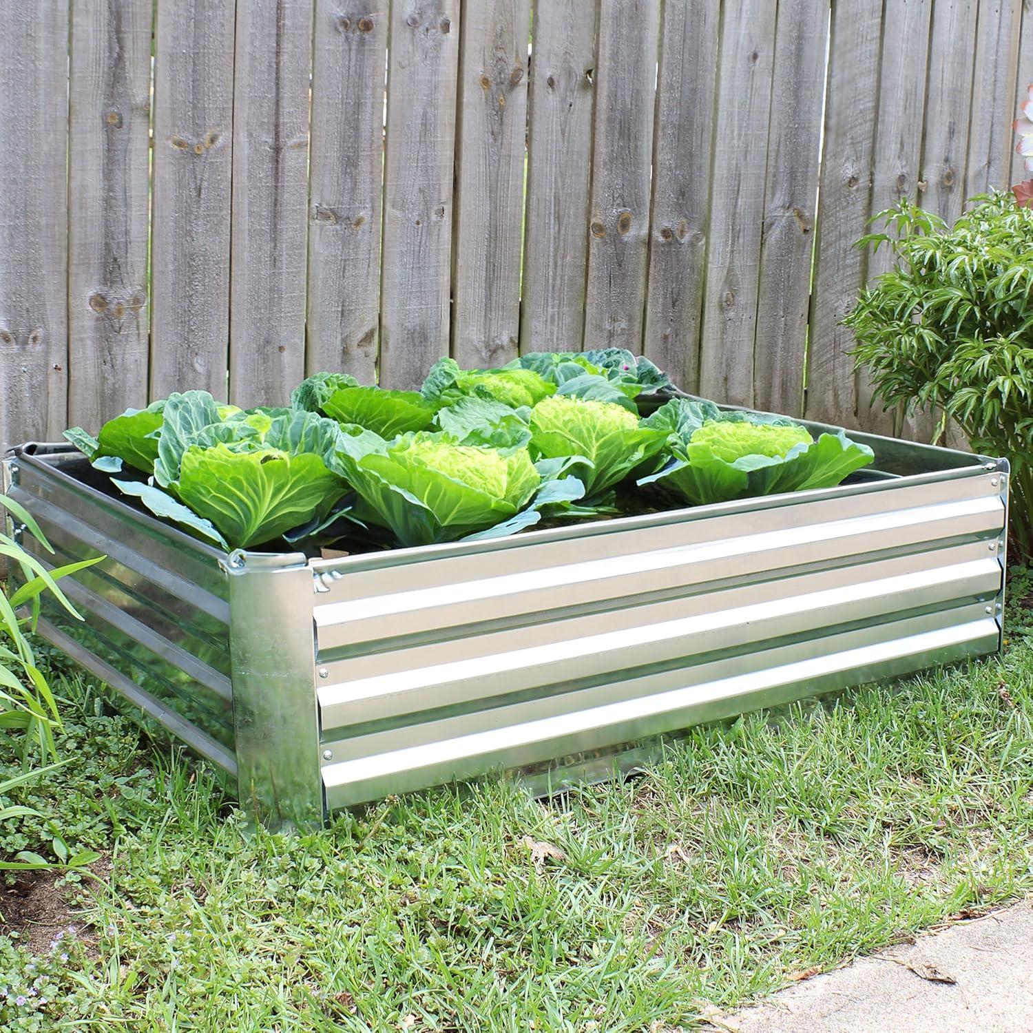 image:imageSunnydaze Galvanized Raised Garden Bed Kit 5x5x1 ft Outdoor Raised Garden Bed Metal Planter Box for Vegetables Flowers Herbs Dark Gray LShapedSilver