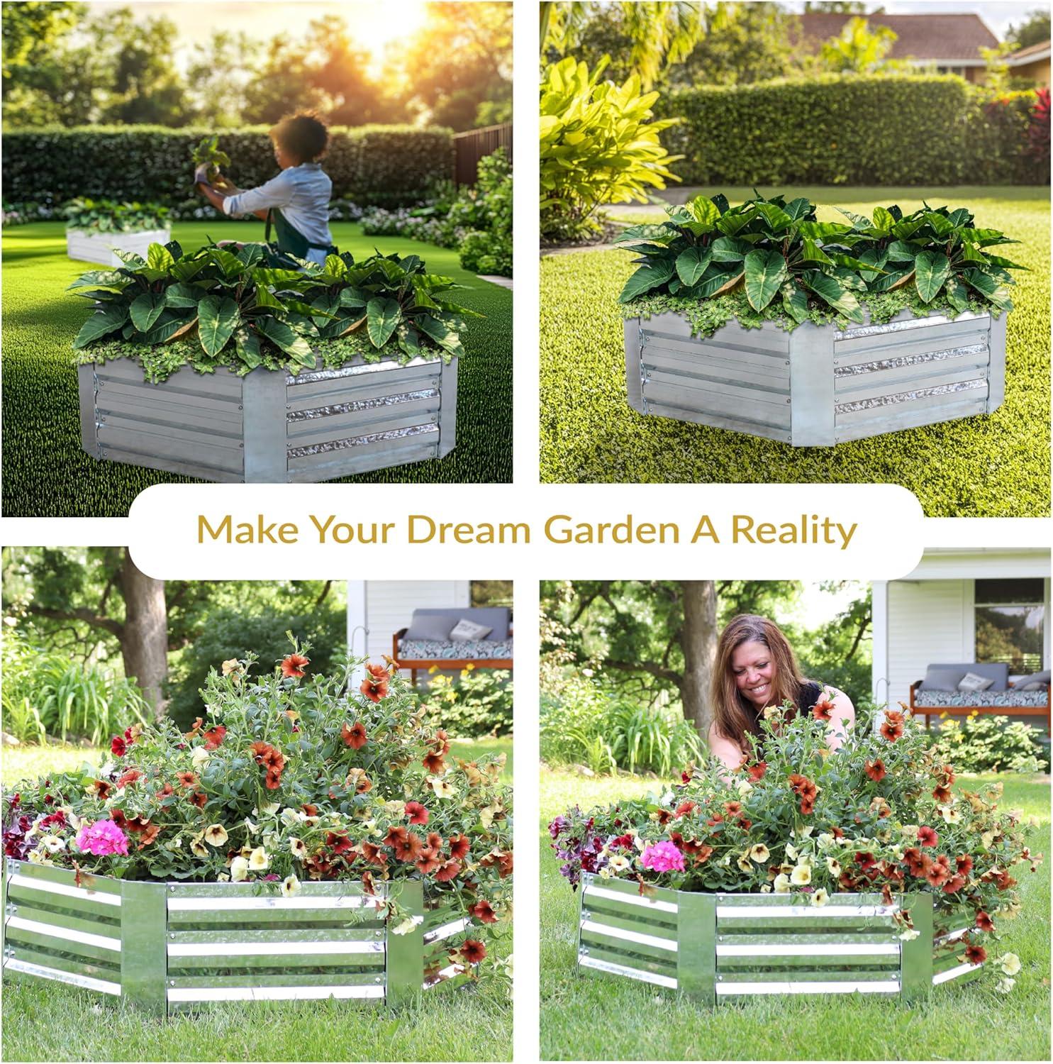 image:imageSunnydaze Galvanized Raised Garden Bed Kit 5x5x1 ft Outdoor Raised Garden Bed Metal Planter Box for Vegetables Flowers Herbs Dark Gray LShapedSilver