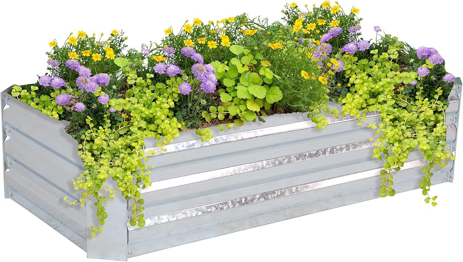 image:imageSunnydaze Galvanized Raised Garden Bed Kit 5x5x1 ft Outdoor Raised Garden Bed Metal Planter Box for Vegetables Flowers Herbs Dark Gray LShapedSilver