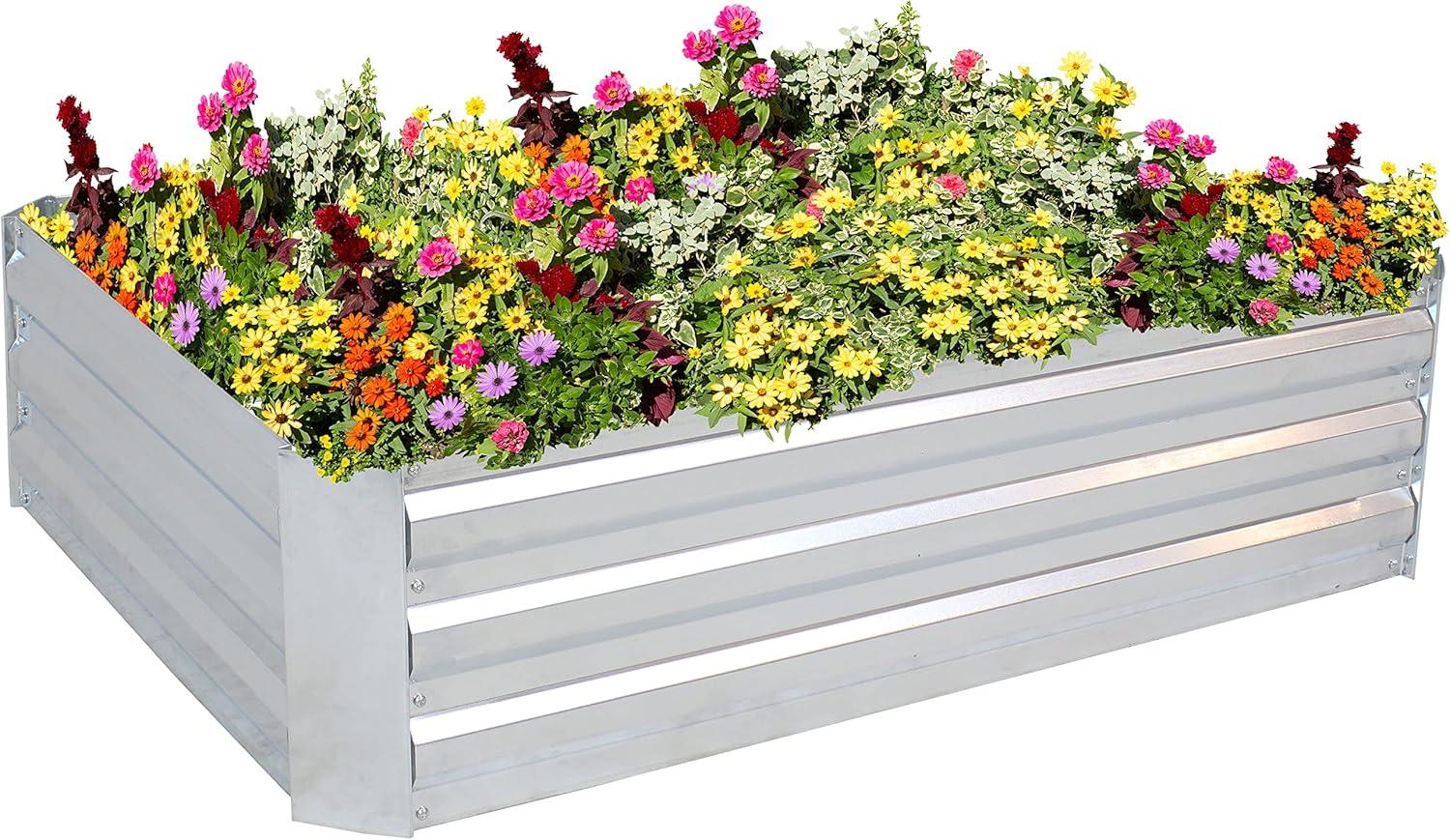 image:imageSunnydaze Galvanized Raised Garden Bed Kit 5x5x1 ft Outdoor Raised Garden Bed Metal Planter Box for Vegetables Flowers Herbs Dark Gray LShapedSilver