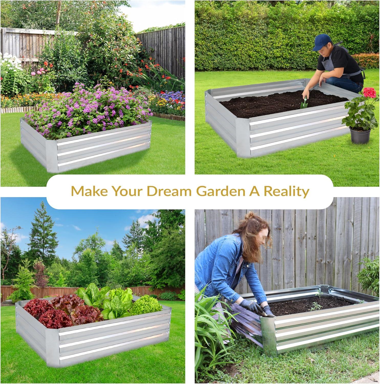 image:imageSunnydaze Galvanized Raised Garden Bed Kit 5x5x1 ft Outdoor Raised Garden Bed Metal Planter Box for Vegetables Flowers Herbs Dark Gray LShapedSilver