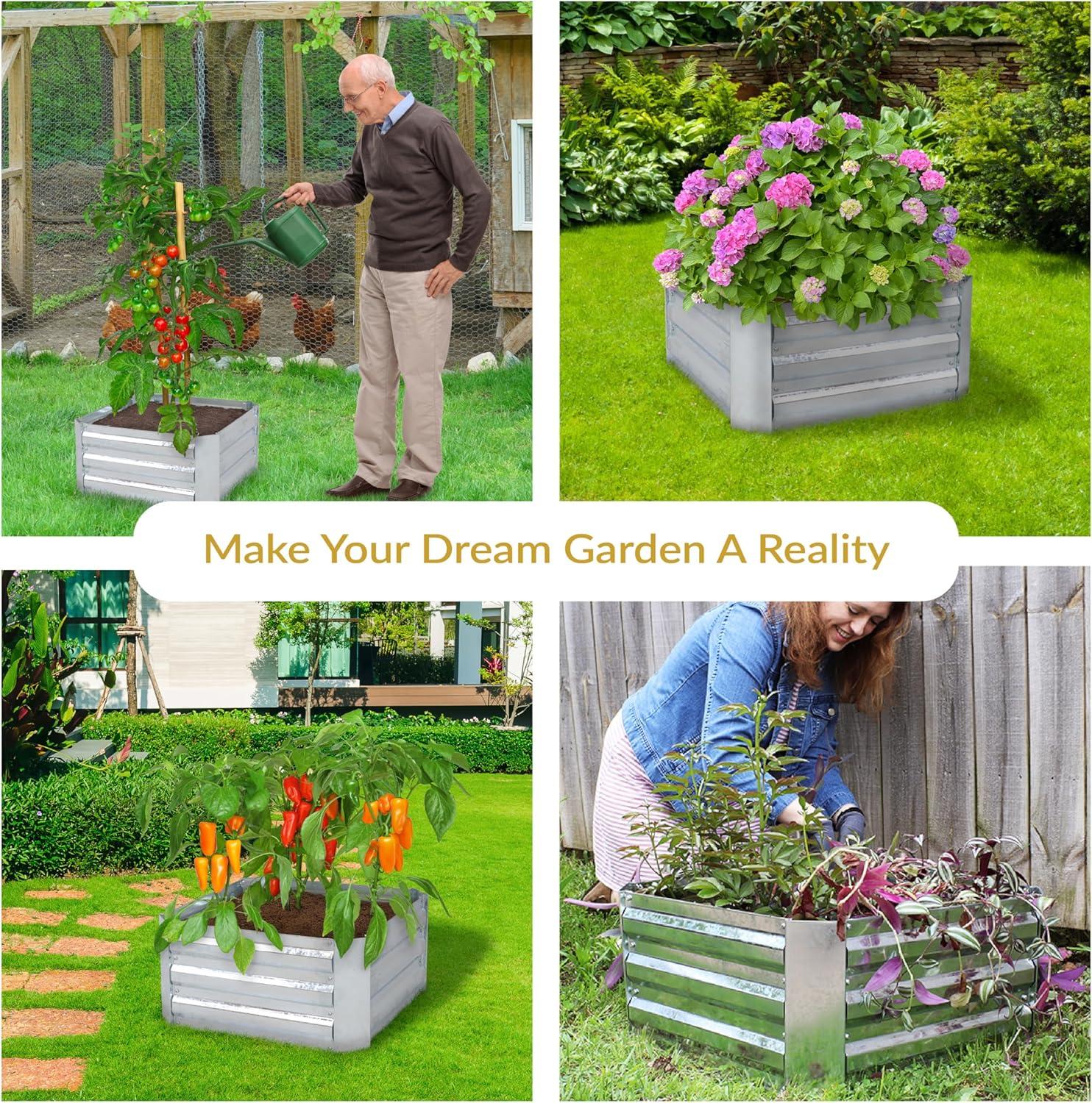 image:imageSunnydaze Galvanized Raised Garden Bed Kit 5x5x1 ft Outdoor Raised Garden Bed Metal Planter Box for Vegetables Flowers Herbs Dark Gray LShapedSilver