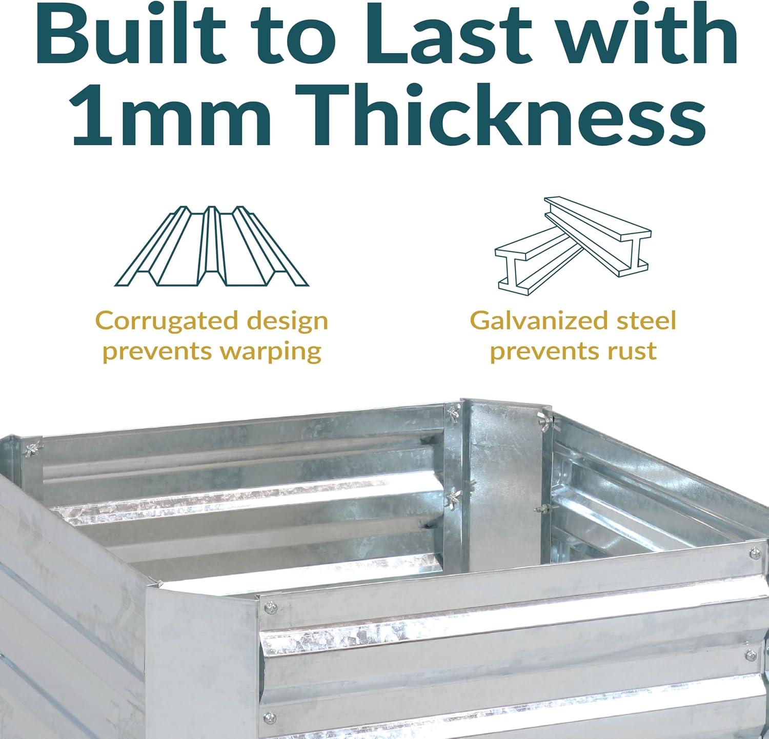 image:imageSunnydaze Galvanized Raised Garden Bed Kit 5x5x1 ft Outdoor Raised Garden Bed Metal Planter Box for Vegetables Flowers Herbs Dark Gray LShapedSilver