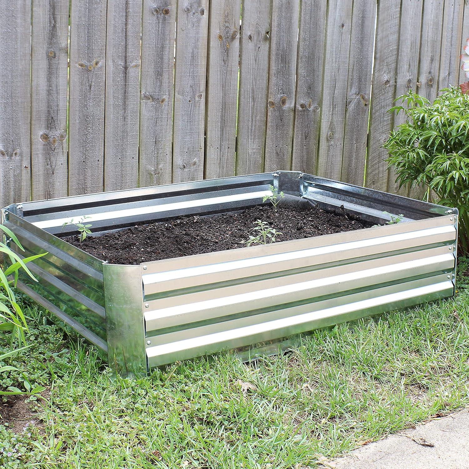 image:imageSunnydaze Galvanized Raised Garden Bed Kit 5x5x1 ft Outdoor Raised Garden Bed Metal Planter Box for Vegetables Flowers Herbs Dark Gray LShapedSilver