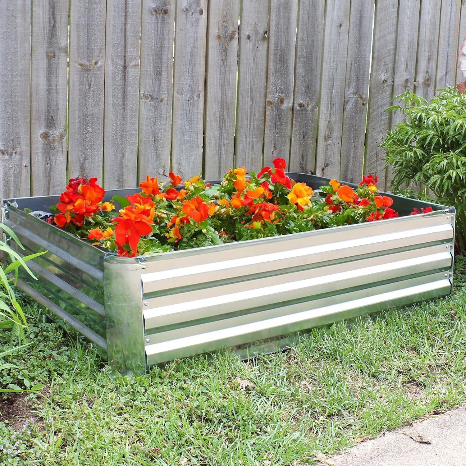 image:imageSunnydaze Galvanized Raised Garden Bed Kit 5x5x1 ft Outdoor Raised Garden Bed Metal Planter Box for Vegetables Flowers Herbs Dark Gray LShapedSilver