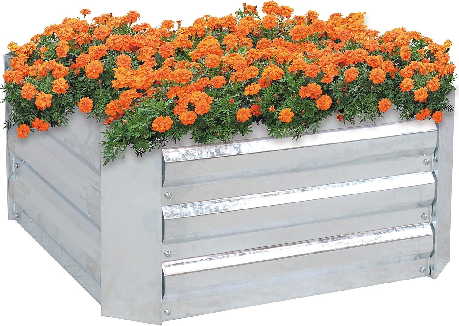 image:imageSunnydaze Galvanized Raised Garden Bed Kit 5x5x1 ft Outdoor Raised Garden Bed Metal Planter Box for Vegetables Flowers Herbs Dark Gray LShapedSilver