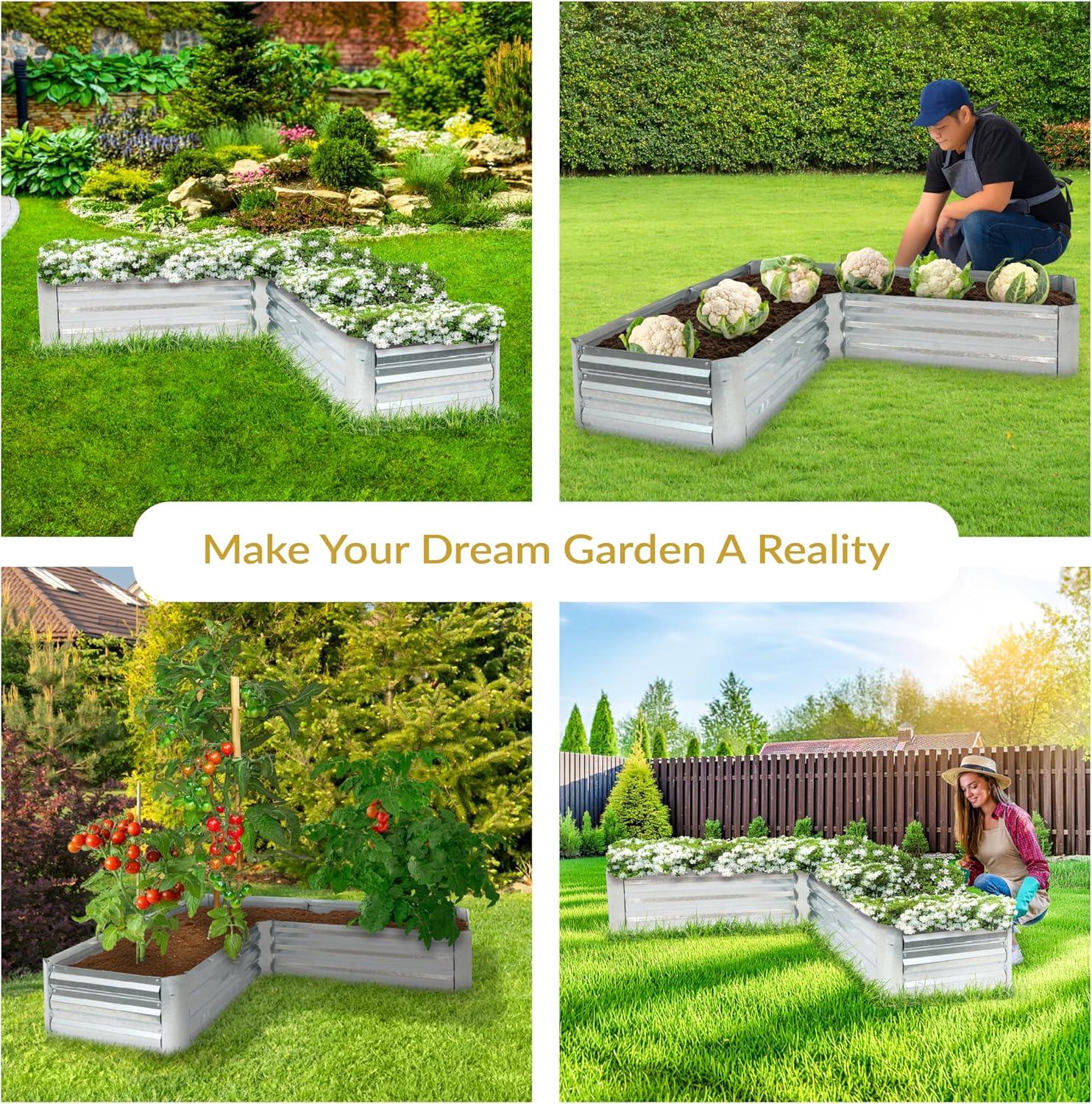 image:imageSunnydaze Galvanized Raised Garden Bed Kit 5x5x1 ft Outdoor Raised Garden Bed Metal Planter Box for Vegetables Flowers Herbs Dark Gray LShapedSilver