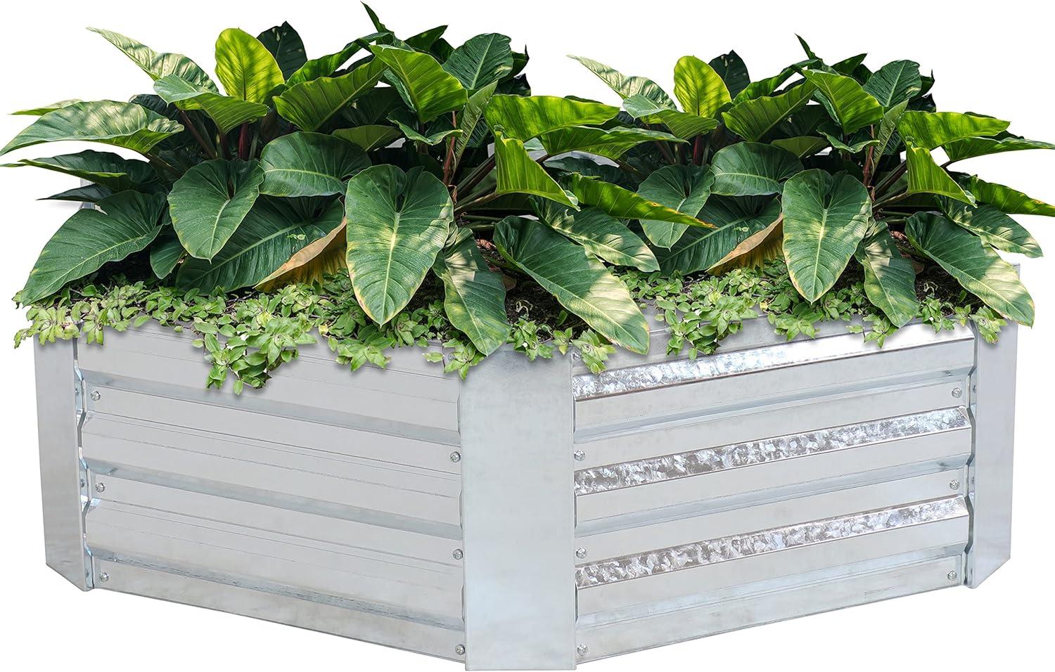 image:imageSunnydaze Galvanized Raised Garden Bed Kit 5x5x1 ft Outdoor Raised Garden Bed Metal Planter Box for Vegetables Flowers Herbs Dark Gray LShapedSilver