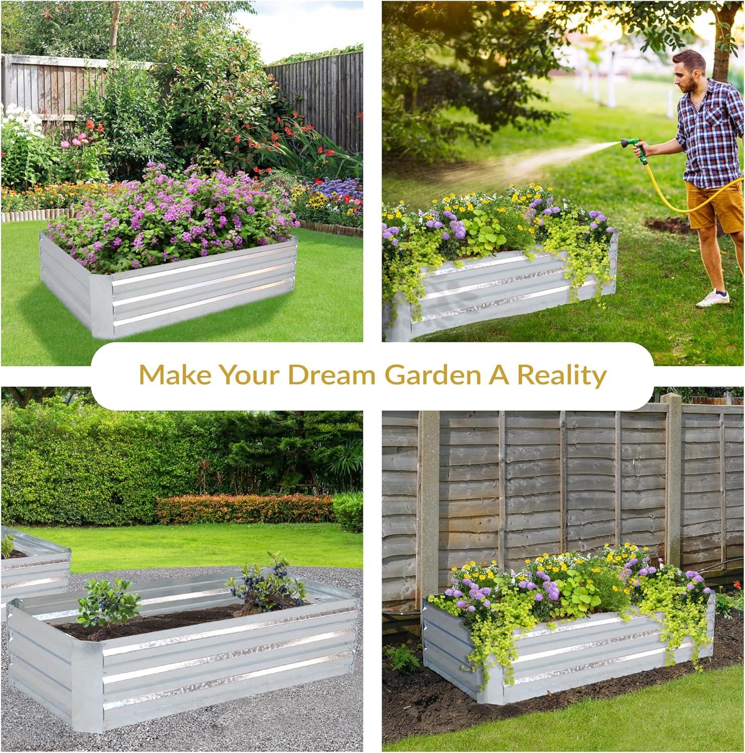 image:imageSunnydaze Galvanized Raised Garden Bed Kit 5x5x1 ft Outdoor Raised Garden Bed Metal Planter Box for Vegetables Flowers Herbs Dark Gray LShapedSilver