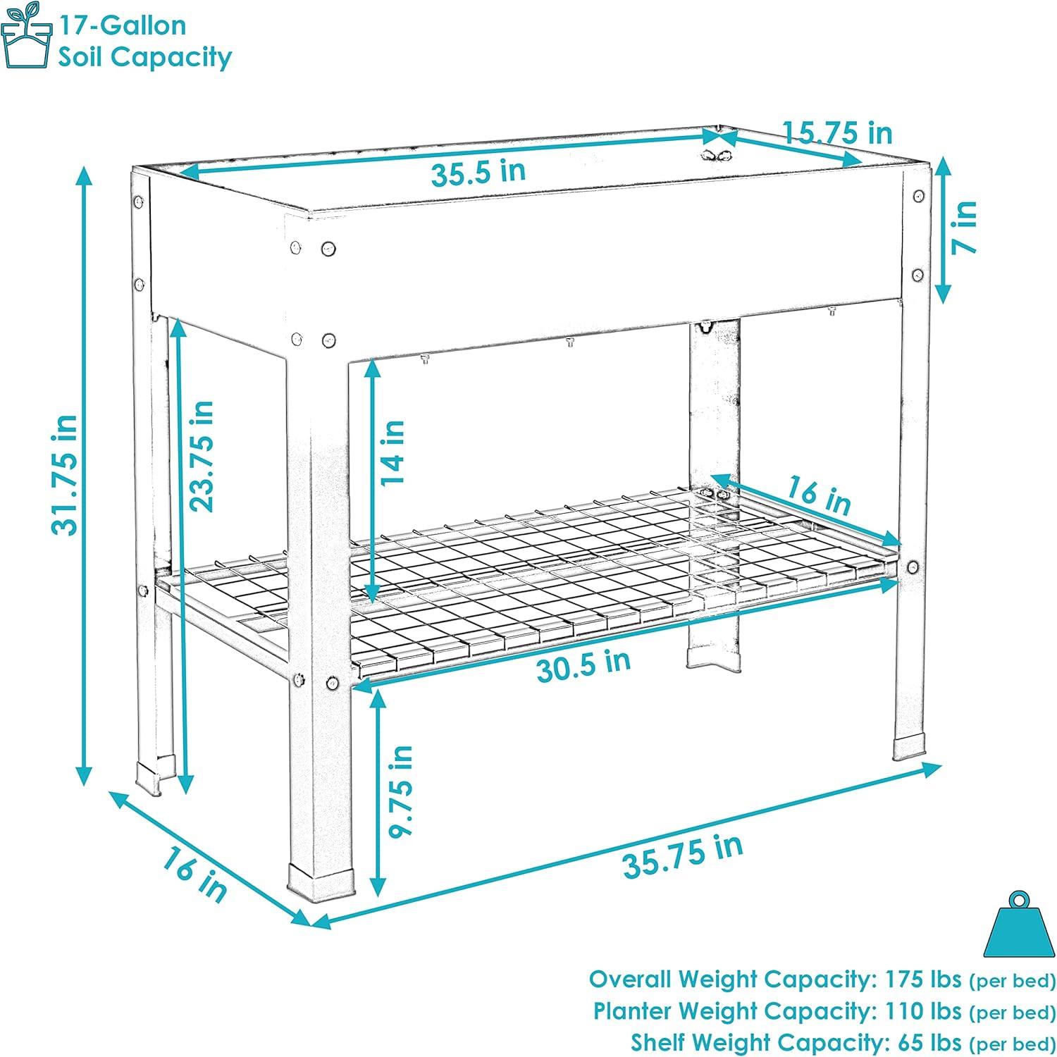 image:imageSunnydaze Galvanized Steel Raised Garden Bed Set of 2 Elevated Planter Boxes Individual or Connected Use Features Lower Storage Shelf BrownDark Gray