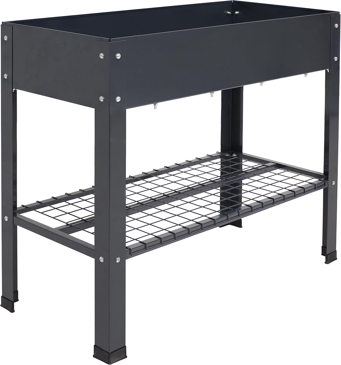image:imageSunnydaze Galvanized Steel Raised Garden Bed Set of 2 Elevated Planter Boxes Individual or Connected Use Features Lower Storage Shelf BrownDark Gray