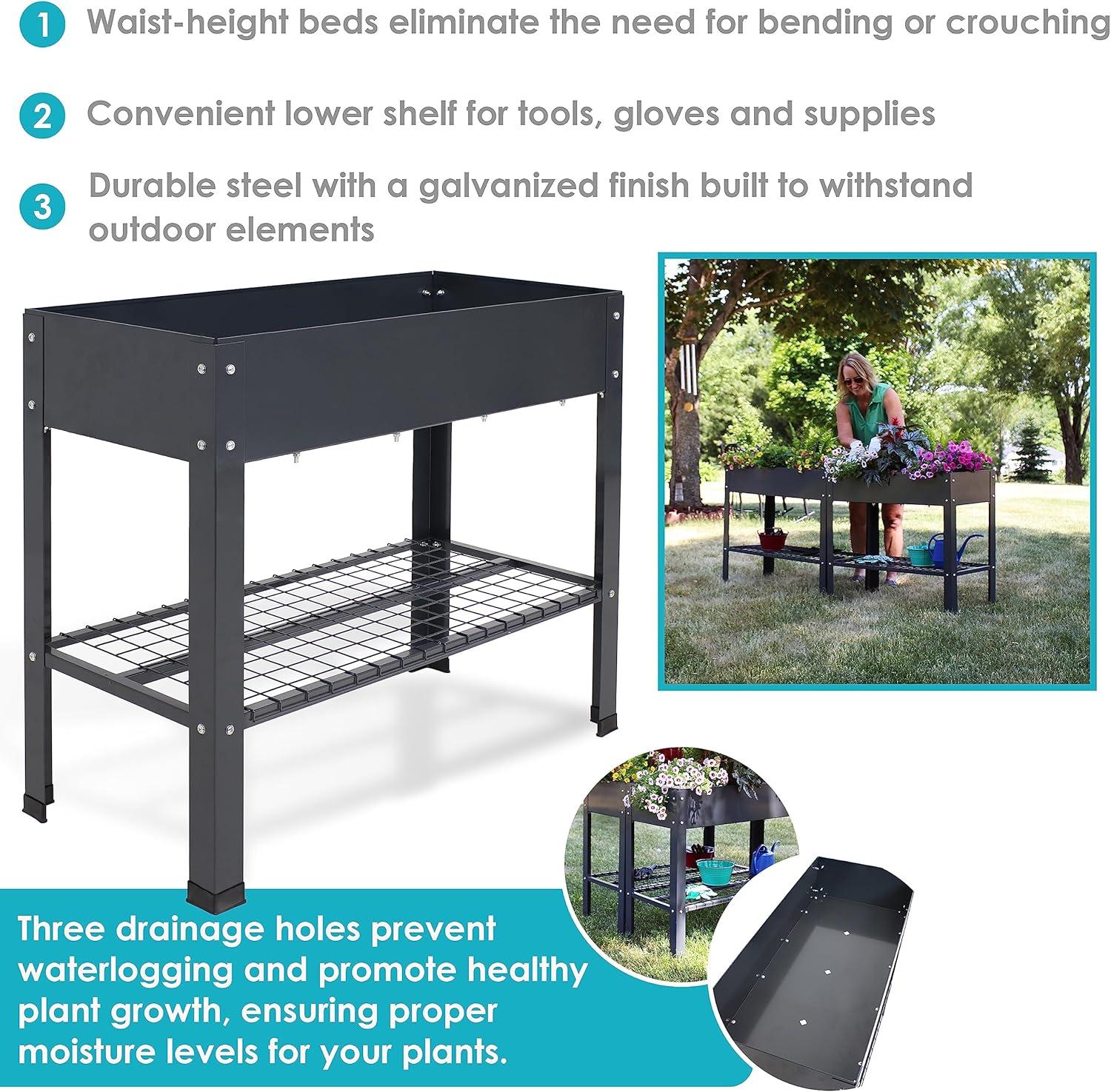 image:imageSunnydaze Galvanized Steel Raised Garden Bed Set of 2 Elevated Planter Boxes Individual or Connected Use Features Lower Storage Shelf BrownDark Gray