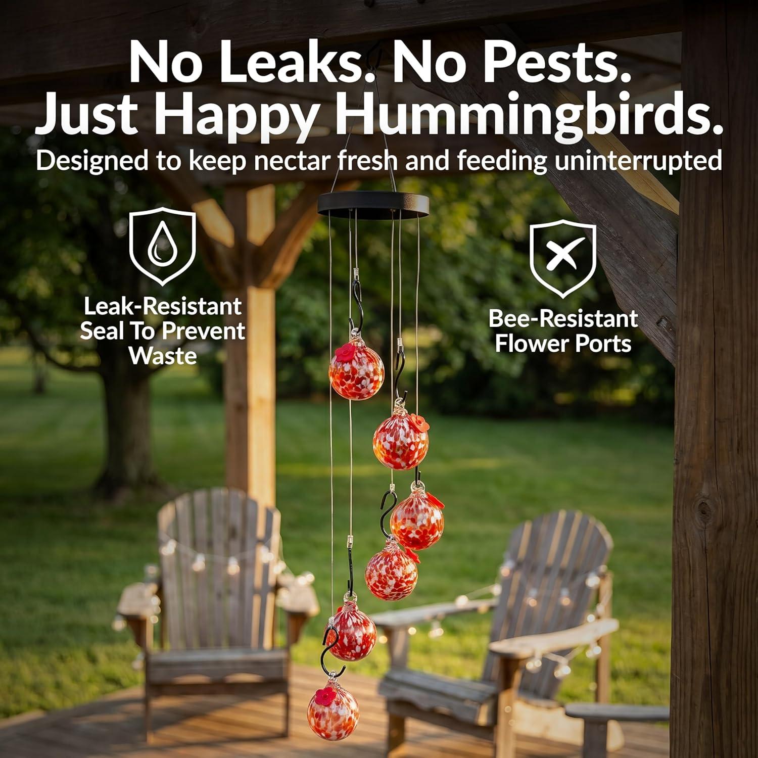 image:imageSunnydaze HandBlown Glass Hummingbird Feeder Balls Set of 6 Hanging Hummingbird Feeders with 6 Ports 30 oz Capacity Bee Proof Feeder for Outdoors Leak Proof and Easy to Clean
