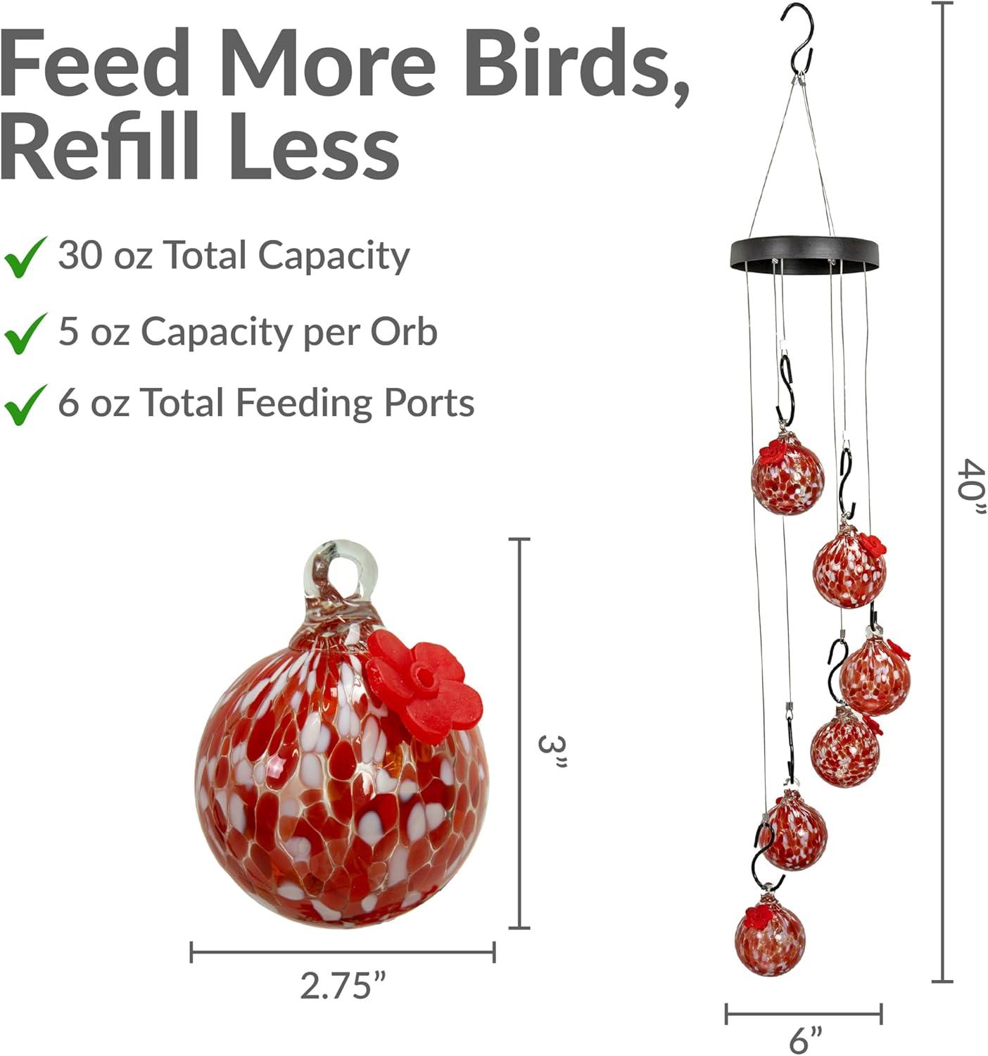 image:imageSunnydaze HandBlown Glass Hummingbird Feeder Balls Set of 6 Hanging Hummingbird Feeders with 6 Ports 30 oz Capacity Bee Proof Feeder for Outdoors Leak Proof and Easy to Clean