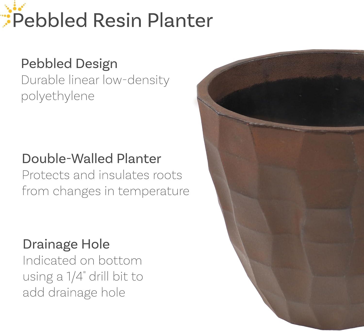 image:imageSunnydaze Pebbled Polyresin Round Outdoor Planter 1575 Flower Pot for Indoor or Outdoor Use Dark Brown Set of 41