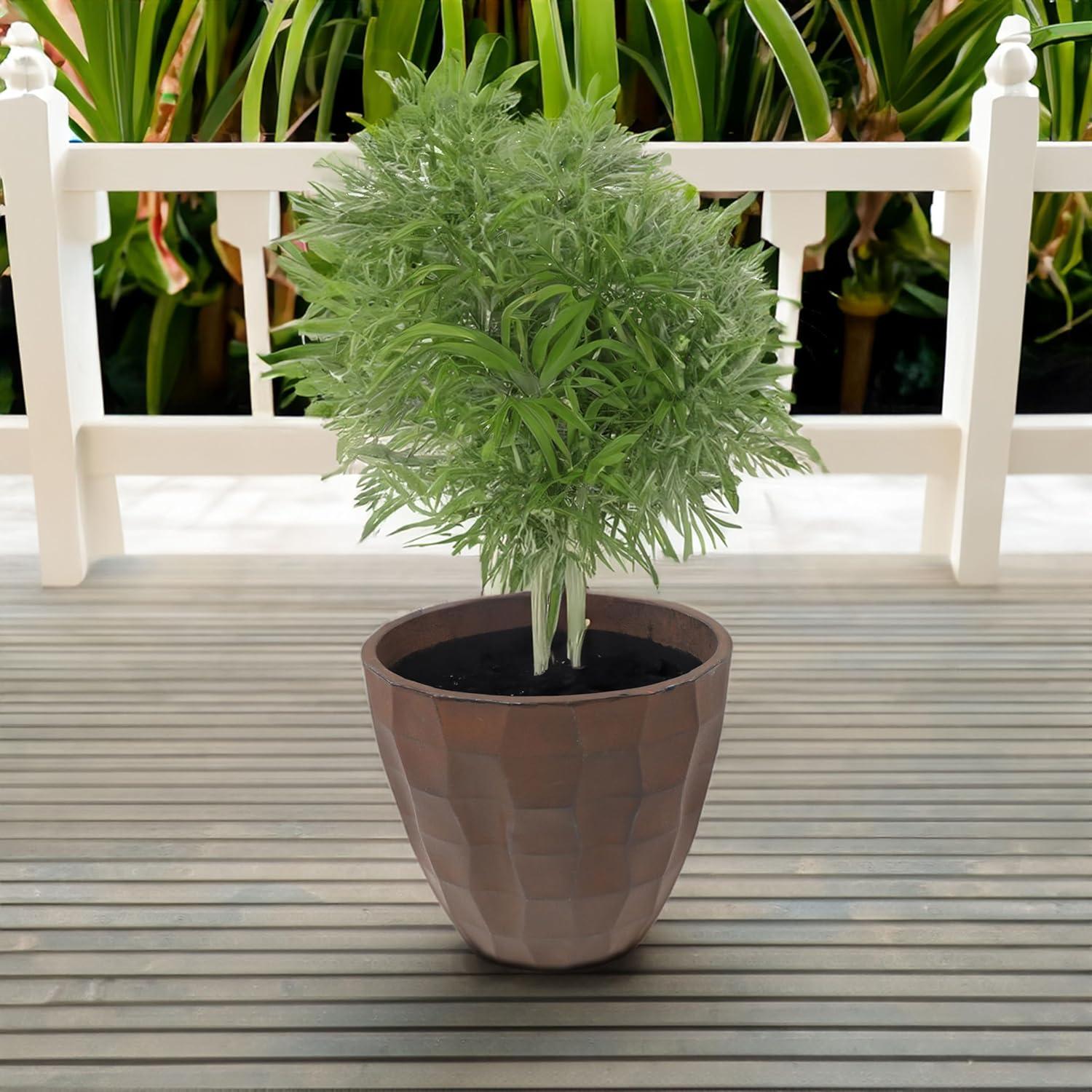 image:imageSunnydaze Pebbled Polyresin Round Outdoor Planter 1575 Flower Pot for Indoor or Outdoor Use Dark Brown Set of 41