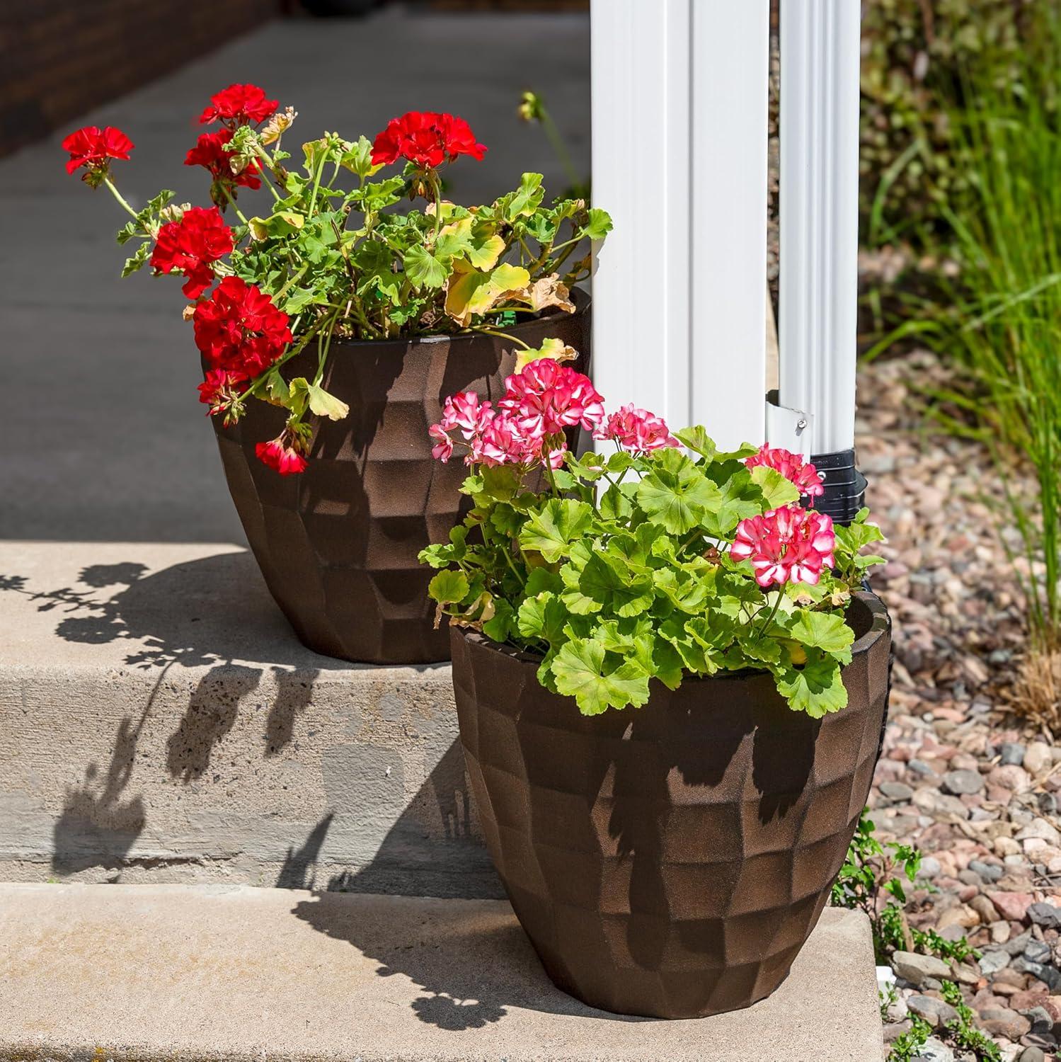 image:imageSunnydaze Pebbled Polyresin Round Outdoor Planter 1575 Flower Pot for Indoor or Outdoor Use Dark Brown Set of 41