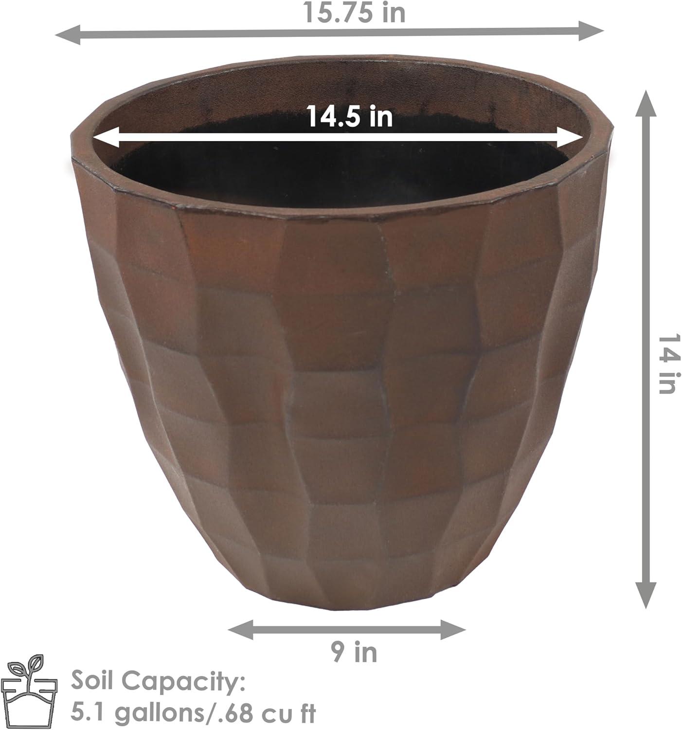 image:imageSunnydaze Pebbled Polyresin Round Outdoor Planter 1575 Flower Pot for Indoor or Outdoor Use Dark Brown Set of 42