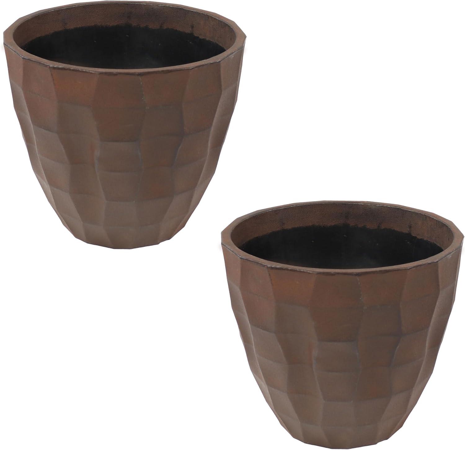 image:imageSunnydaze Pebbled Polyresin Round Outdoor Planter 1575 Flower Pot for Indoor or Outdoor Use Dark Brown Set of 42