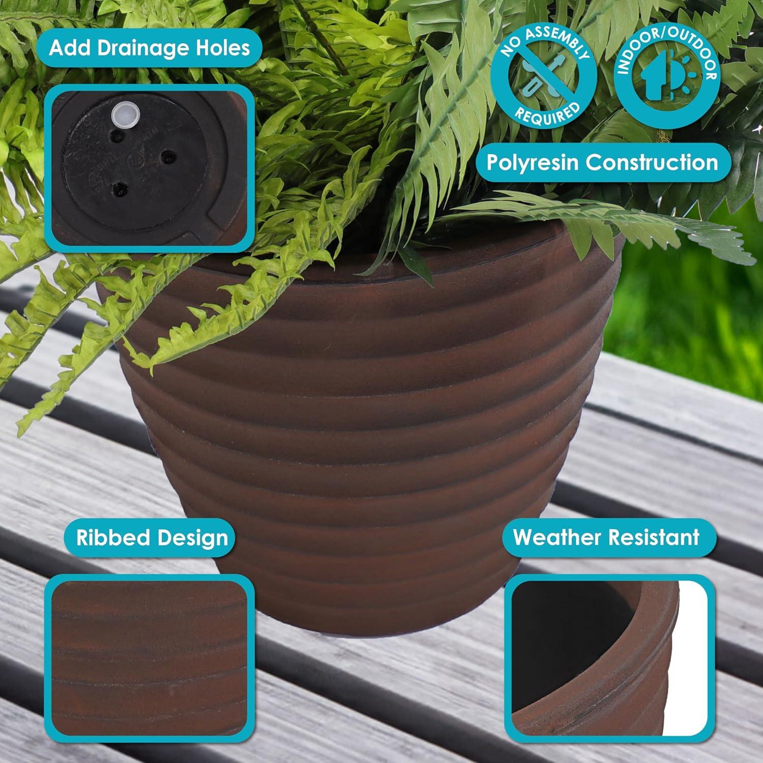 image:imageSunnydaze Ribbed 13 Outdoor Plant Pot Polyresin DoubleWalled Planter for Indoor or Outdoor Use Rust Set of 213 in