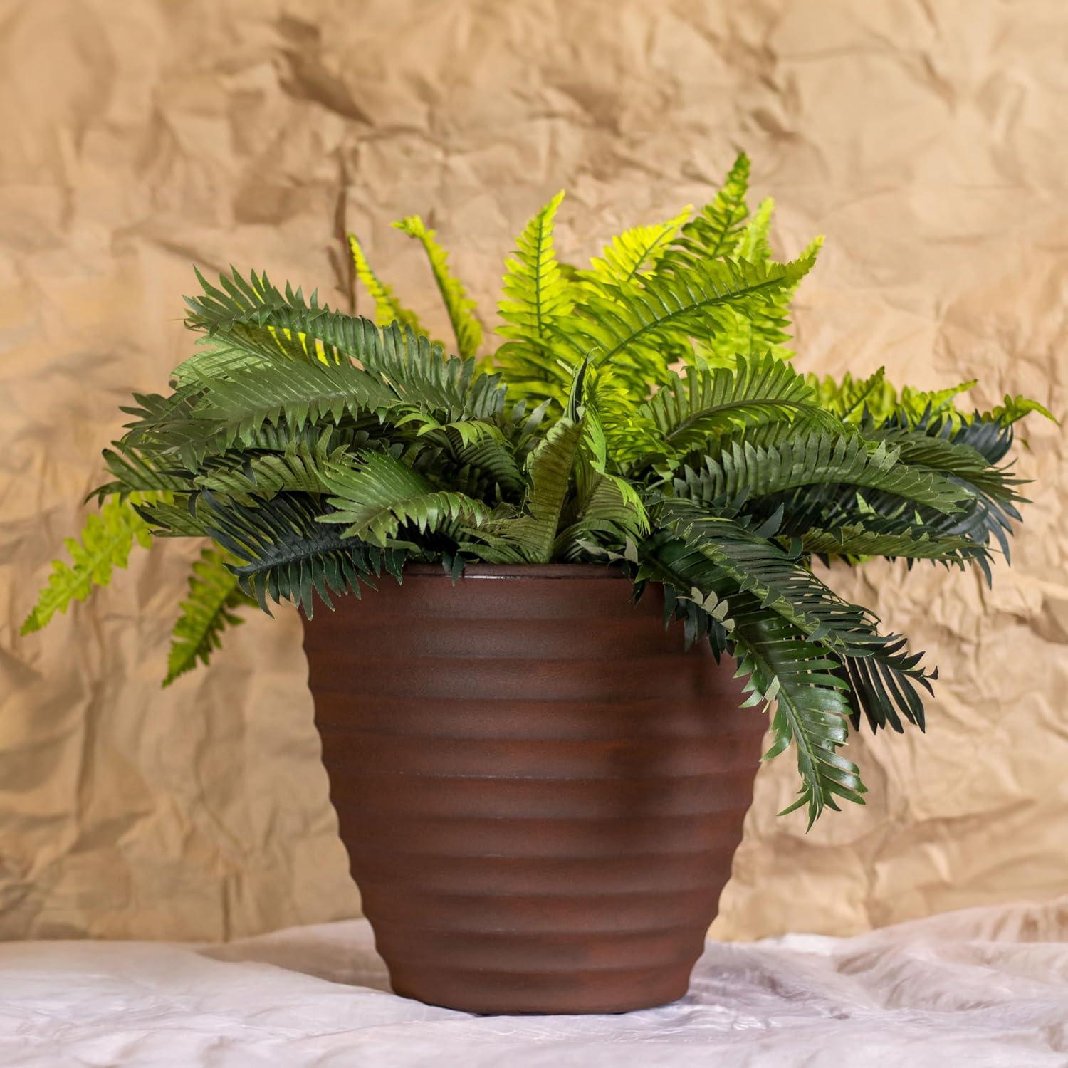 image:imageSunnydaze Ribbed 13 Outdoor Plant Pot Polyresin DoubleWalled Planter for Indoor or Outdoor Use Rust Set of 213 in