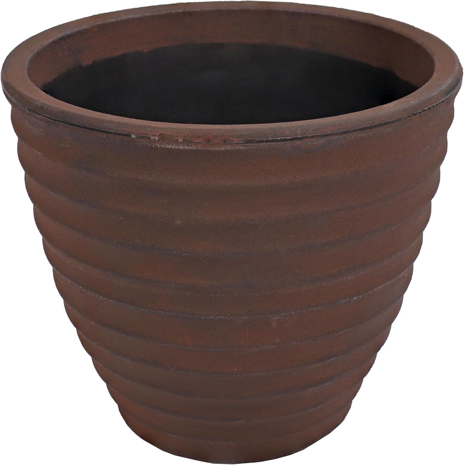 image:imageSunnydaze Ribbed 13 Outdoor Plant Pot Polyresin DoubleWalled Planter for Indoor or Outdoor Use Rust Set of 213 in