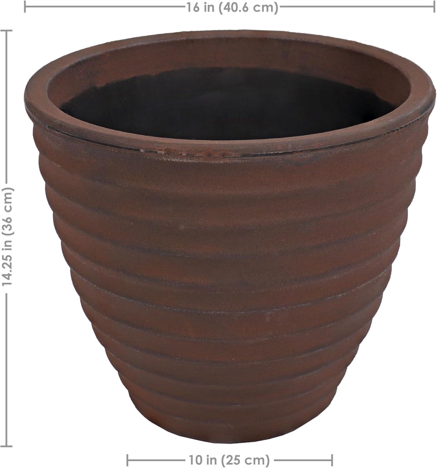 image:imageSunnydaze Ribbed 13 Outdoor Plant Pot Polyresin DoubleWalled Planter for Indoor or Outdoor Use Rust Set of 216 in