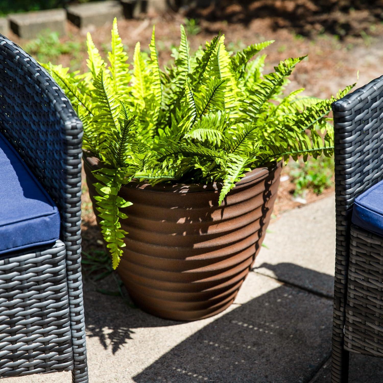 image:imageSunnydaze Ribbed 13 Outdoor Plant Pot Polyresin DoubleWalled Planter for Indoor or Outdoor Use Rust Set of 216 in