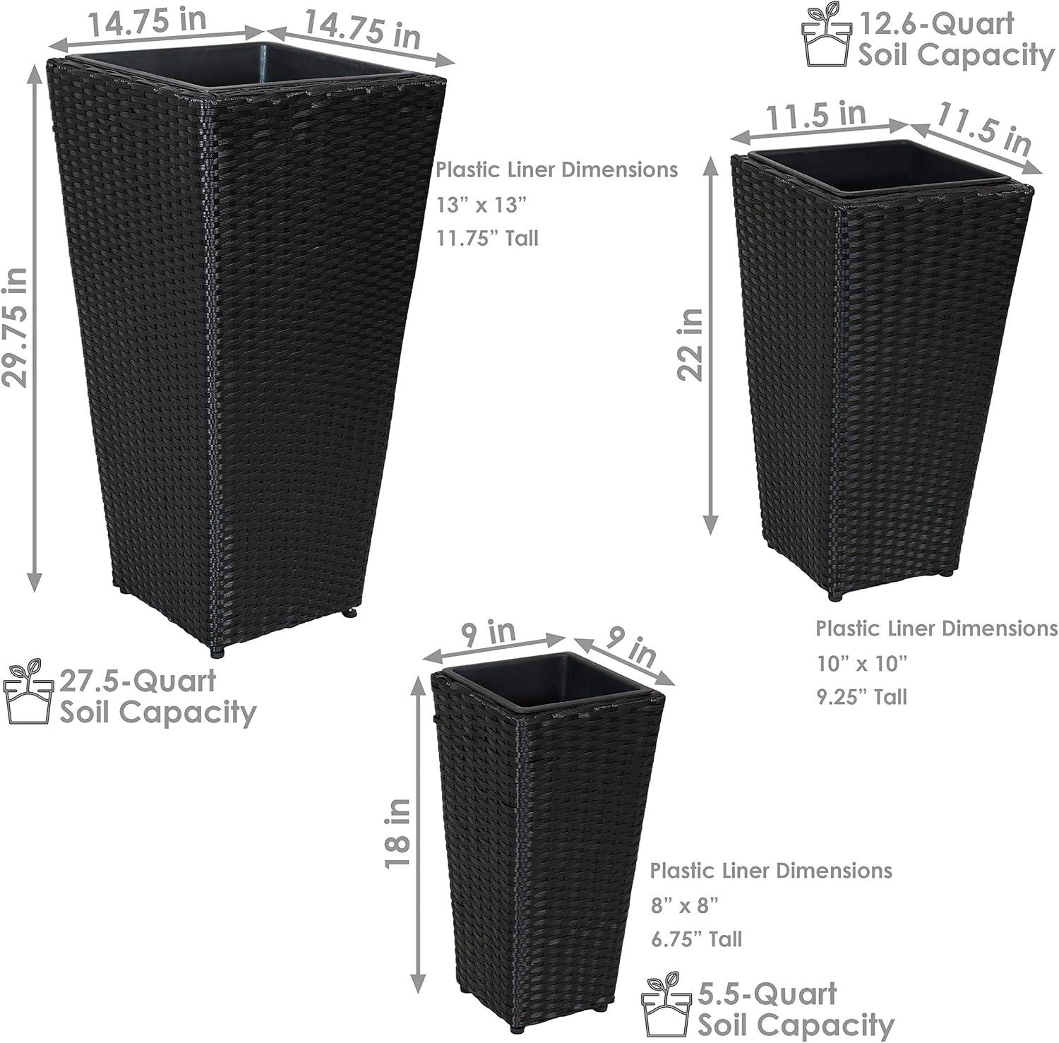 image:imageSunnydaze Square Tall Wicker Outdoor Planter Set of 3 Polyrattan Large Outdoor Planters for Porch Patio or Garden 9 115 1475 Tall Plant Pots BrownBlack