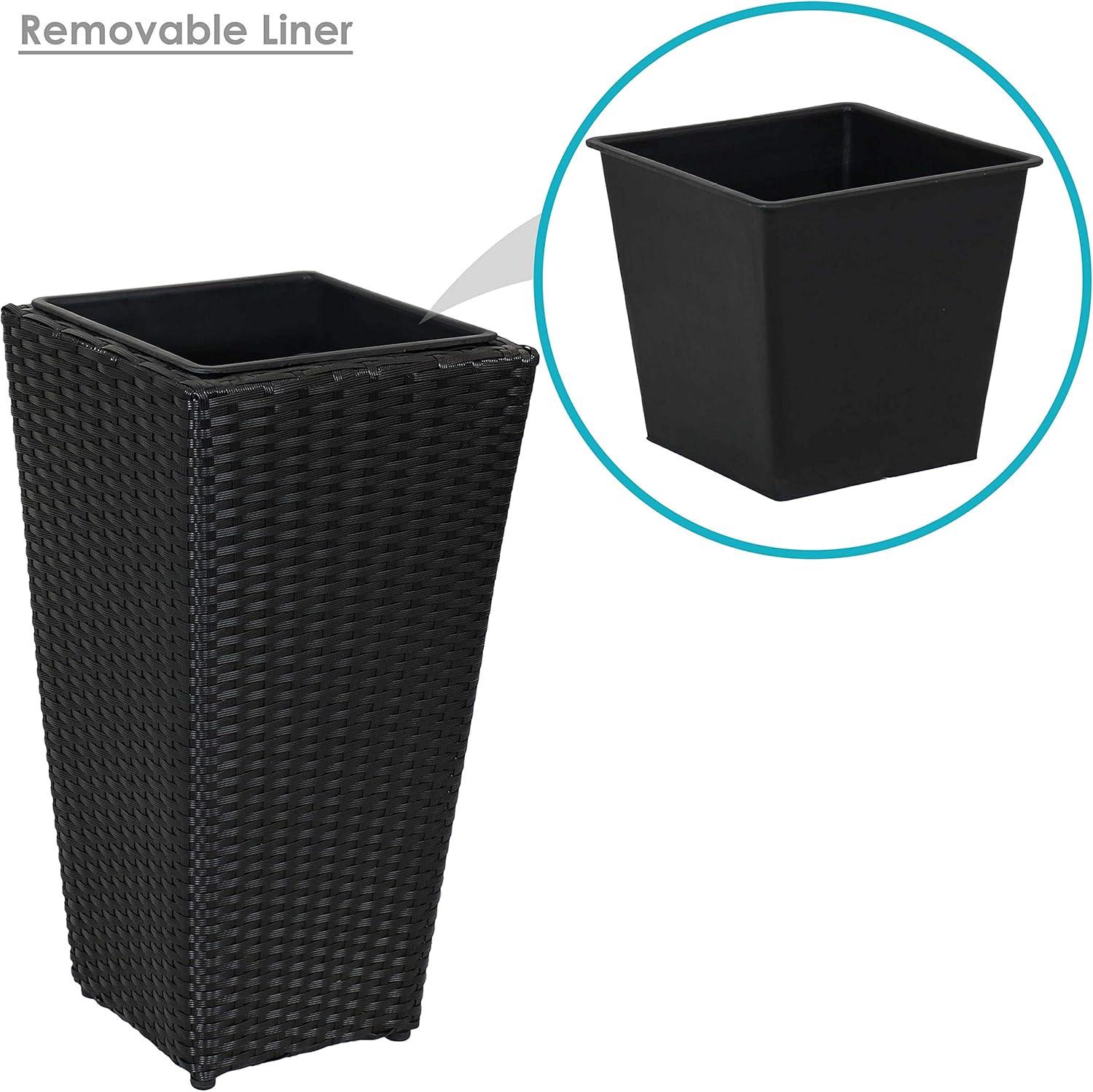 image:imageSunnydaze Square Tall Wicker Outdoor Planter Set of 3 Polyrattan Large Outdoor Planters for Porch Patio or Garden 9 115 1475 Tall Plant Pots BrownBlack