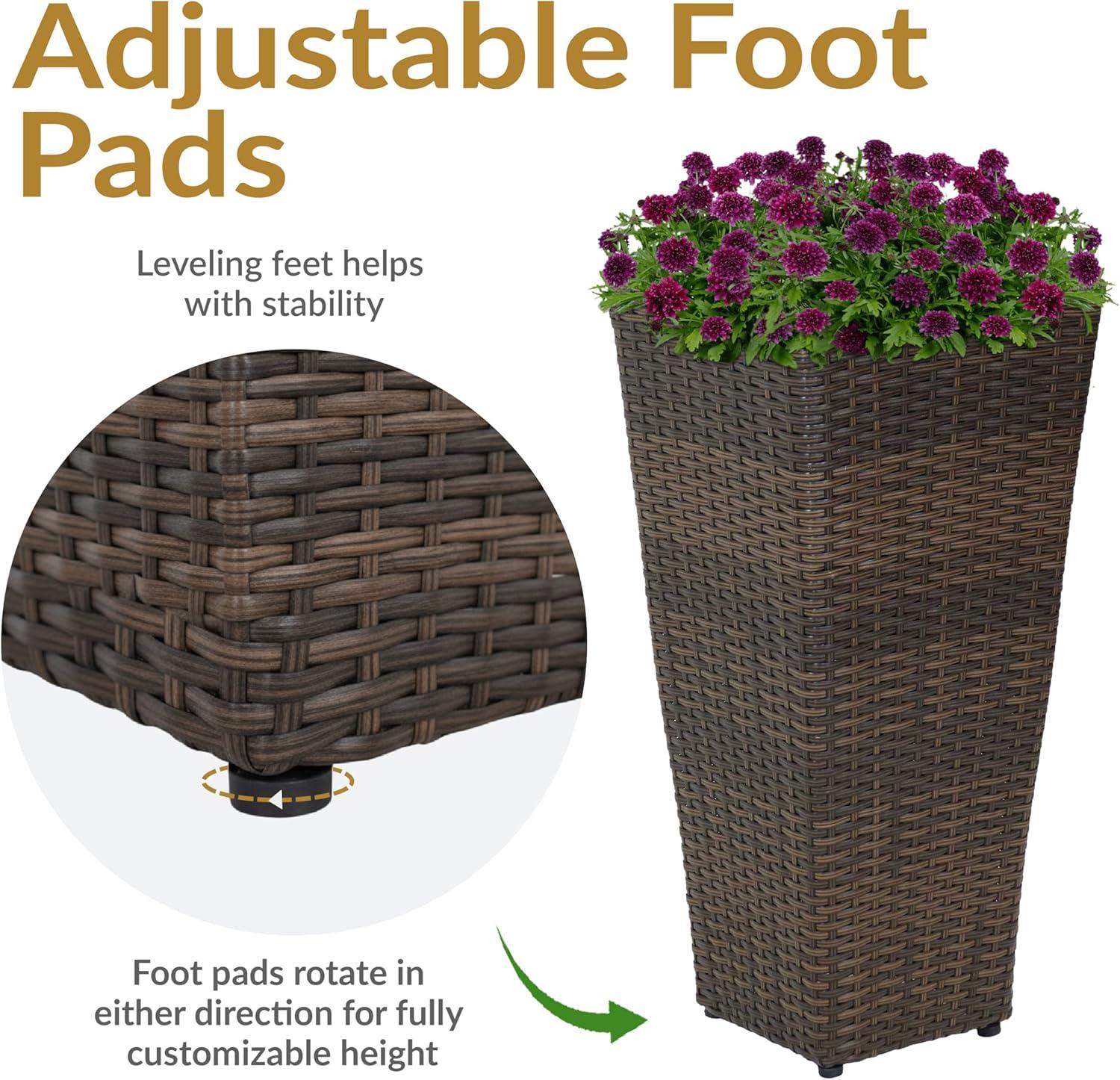 image:imageSunnydaze Square Tall Wicker Outdoor Planter Set of 8 Polyrattan Large Outdoor Planters for Porch Patio or Garden 20 Tall Plant Pots BrownBrown