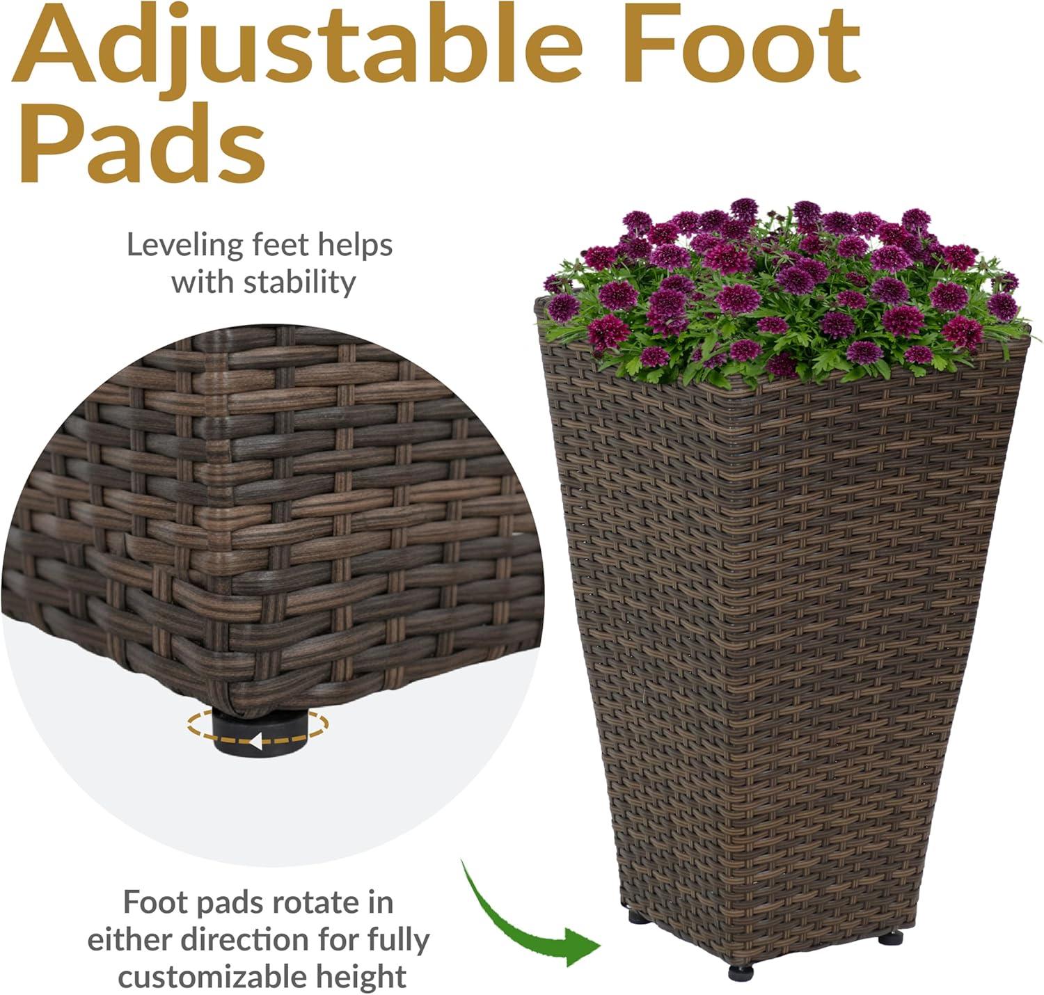 image:imageSunnydaze Square Tall Wicker Outdoor Planter Set of 8 Polyrattan Large Outdoor Planters for Porch Patio or Garden 20 Tall Plant Pots BrownBrown