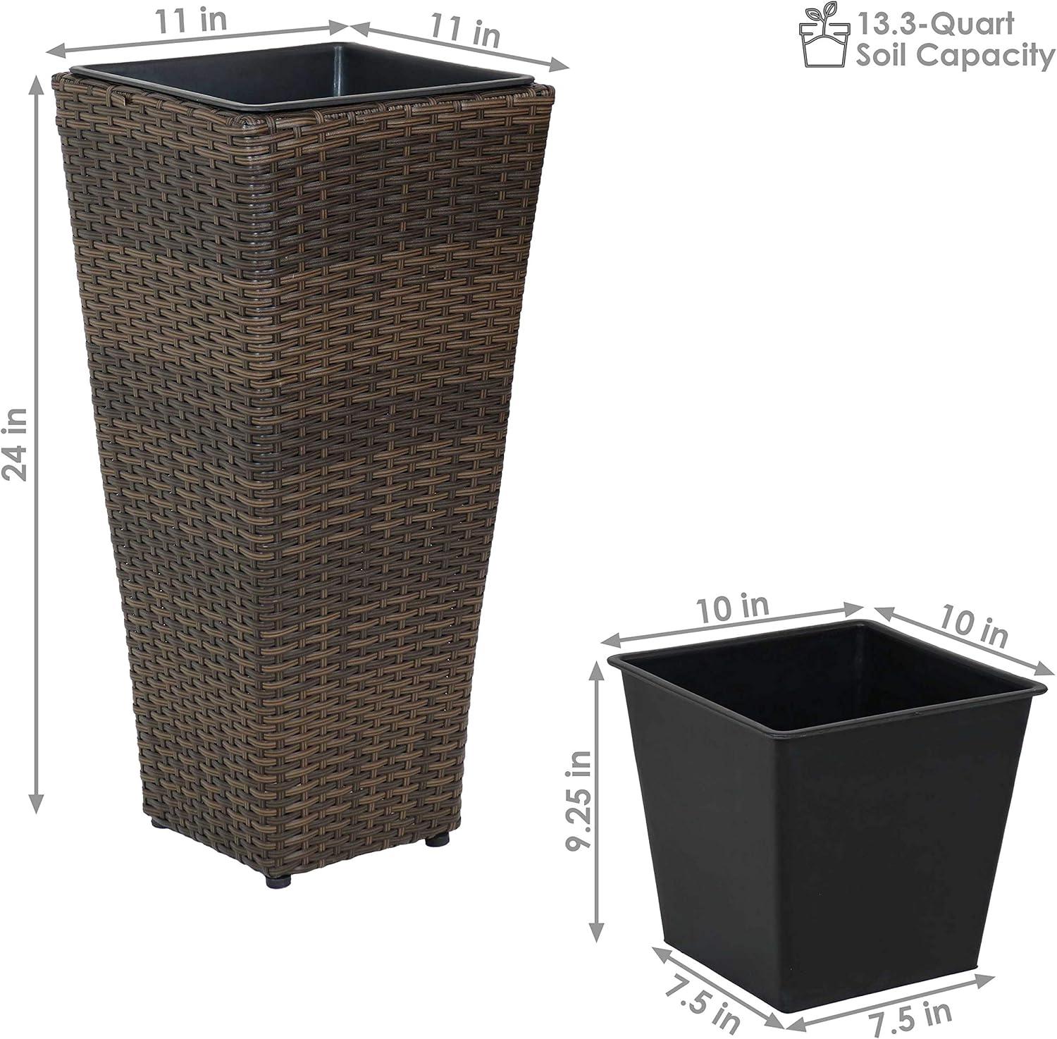 image:imageSunnydaze Square Tall Wicker Outdoor Planter Set of 8 Polyrattan Large Outdoor Planters for Porch Patio or Garden 20 Tall Plant Pots BrownBrown