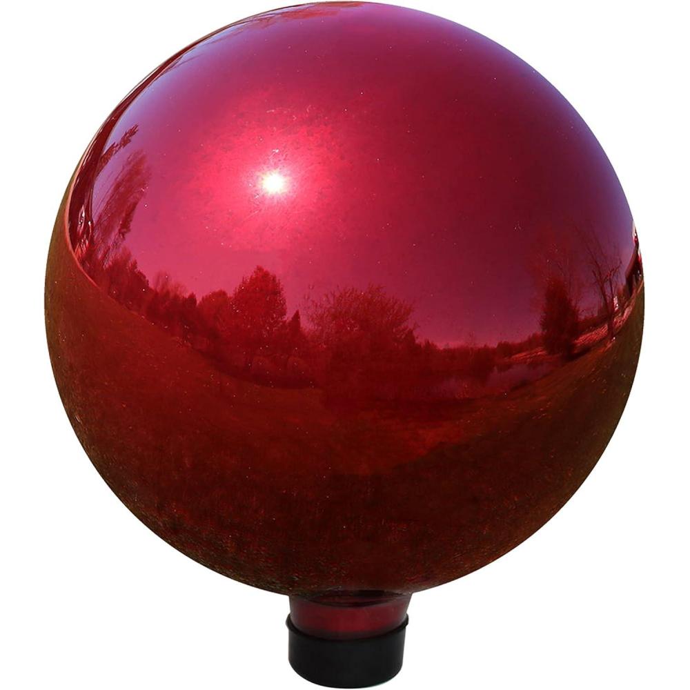 image:imageSunnydaze 10Inch Glass Gazing Ball for Garden Enthusiasts Outdoor Gazing Globe for Outside Yard Decor Aqua Stainless Steel FinishRed
