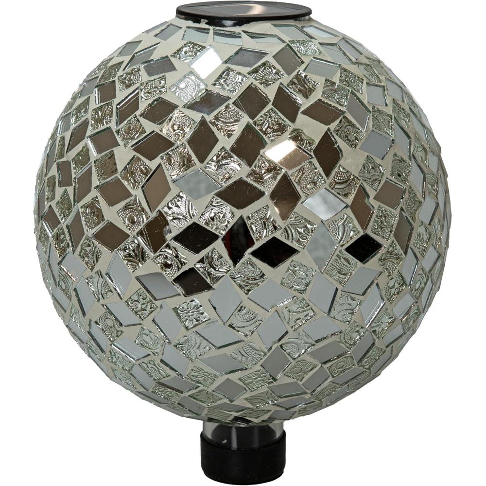 image:imageSunnydaze 10Inch Solar Gazing Ball for Garden Outdoor Glass Gazing Garden Globe for Outside Decoration Pearl PinkMirrored Diamond