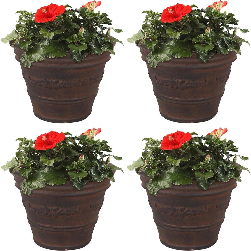 image:imageSunnydaze 13Inch Laurel Large Plant Pot  Polyresin Round Outdoor Planter with Drillable Drainage Holes  2 Pack  Rust4