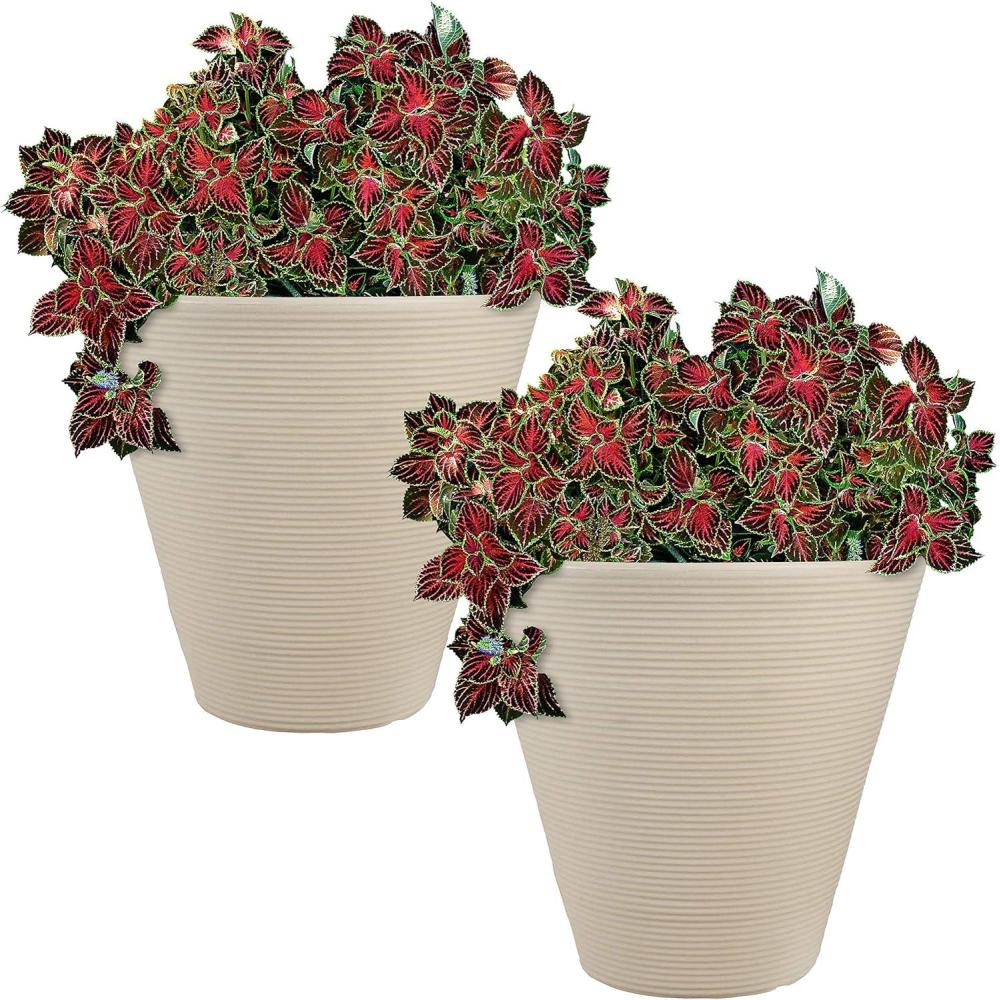 image:imageSunnydaze 155Inch Walter Large Plant Pot  Polyresin Round Outdoor Planter with Drillable Drainage Hole  2 Pack  Antique White2
