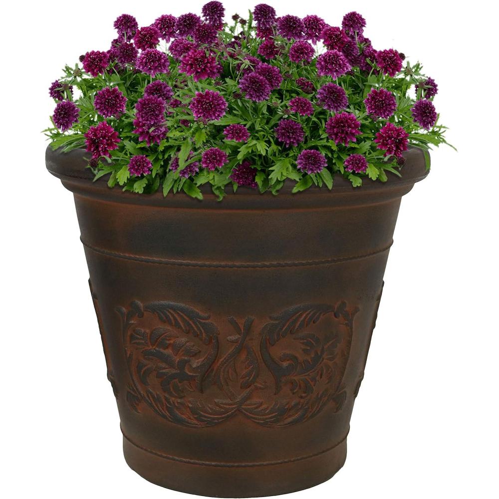image:imageSunnydaze 195Inch Arabella Large Plastic Pot for Plants Outdoor DoubleWalled Polyresin Large Plastic Planter with Drillable Drainage Holes Antique White 4PackRust