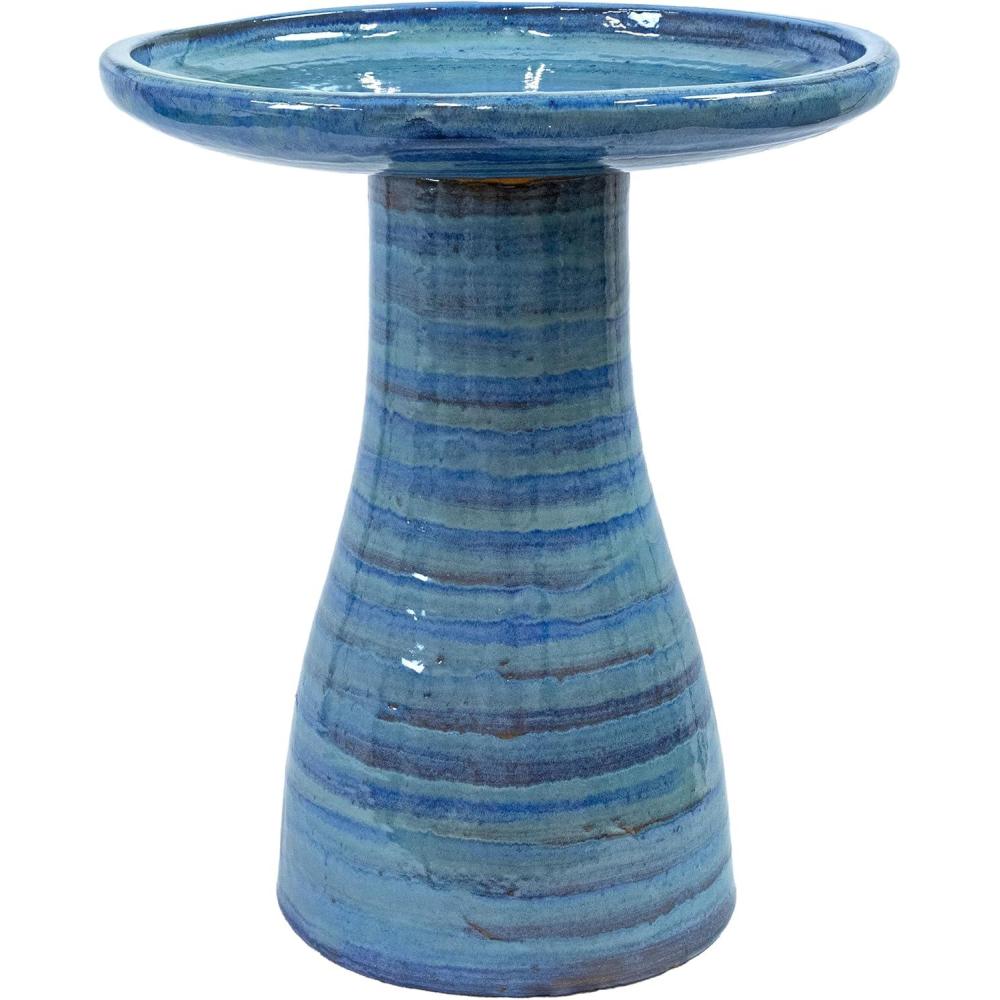 image:imageSunnydaze 21 H Ceramic Bird Bath for Outside HandPainted Outdoor Bird Bath Bowl UVFrostResistant Finish Lemon CognacCloud Swirl