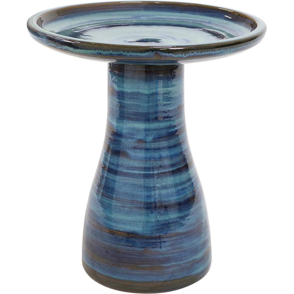 image:imageSunnydaze 21 H Ceramic Bird Bath for Outside HandPainted Outdoor Bird Bath Bowl UVFrostResistant Finish Lemon CognacGalaxy Blue