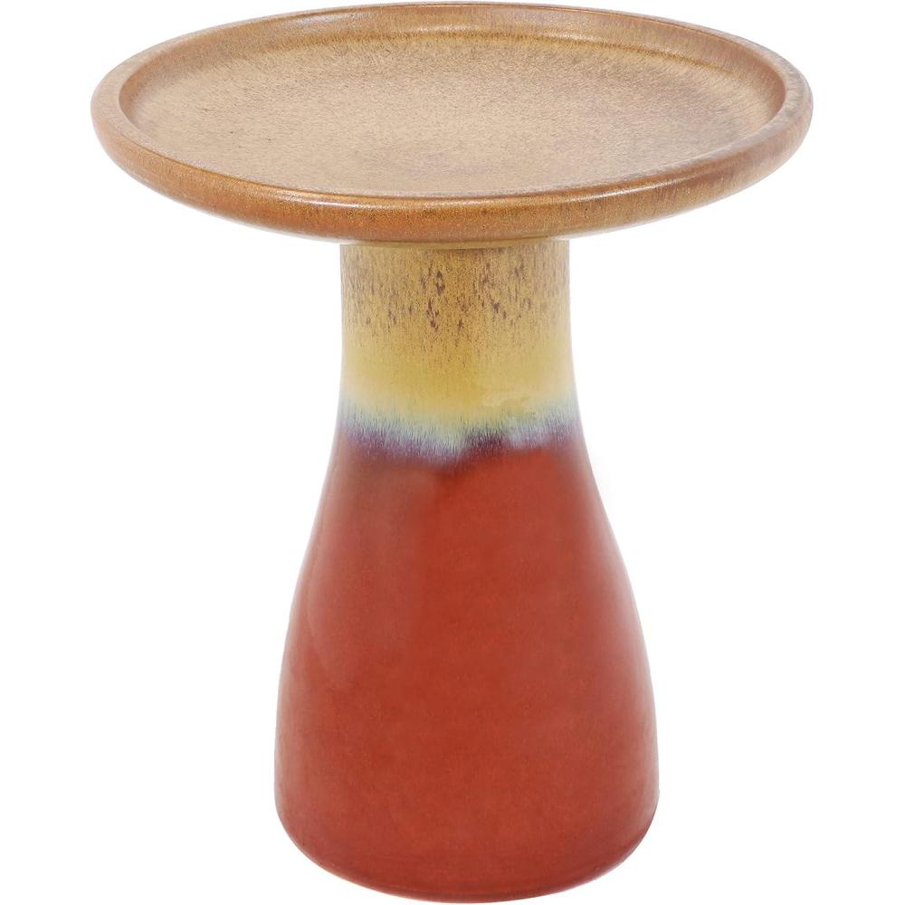 image:imageSunnydaze 21 H Ceramic Bird Bath for Outside HandPainted Outdoor Bird Bath Bowl UVFrostResistant Finish Lemon CognacLemon Cognac