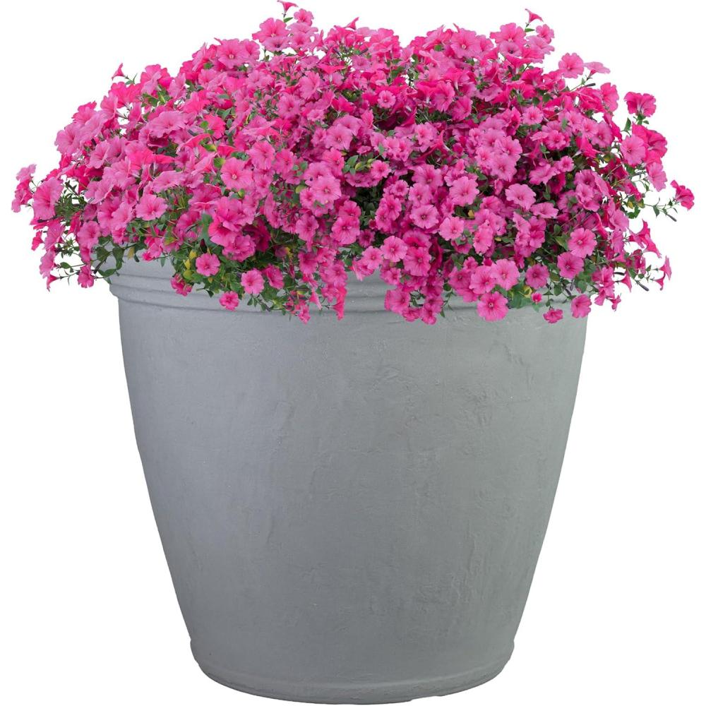 image:imageSunnydaze 24Inch Anjelica Large Plastic Pot for Plants  Outdoor DoubleWalled Large Plastic Planter with Drillable Drainage Holes  Matte Black  2pkLight Gray