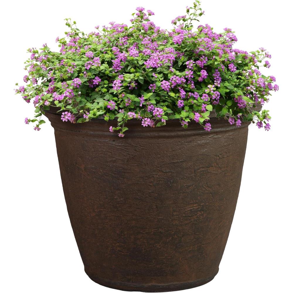 image:imageSunnydaze 24Inch Anjelica Large Plastic Pot for Plants  Outdoor DoubleWalled Large Plastic Planter with Drillable Drainage Holes  Matte Black  2pkSable
