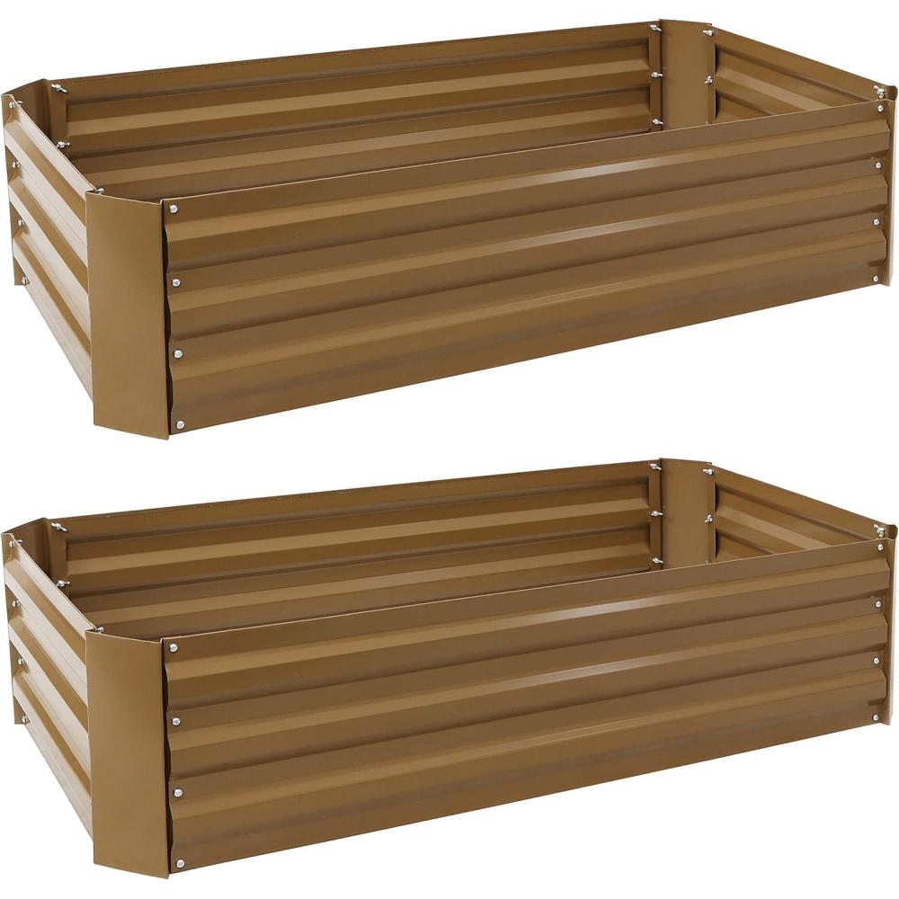 image:imageSunnydaze 48Inch Galvanized Steel Raised Garden Beds Rectangle Planter for Vegetables and Flowers Brown Set of 2Brown