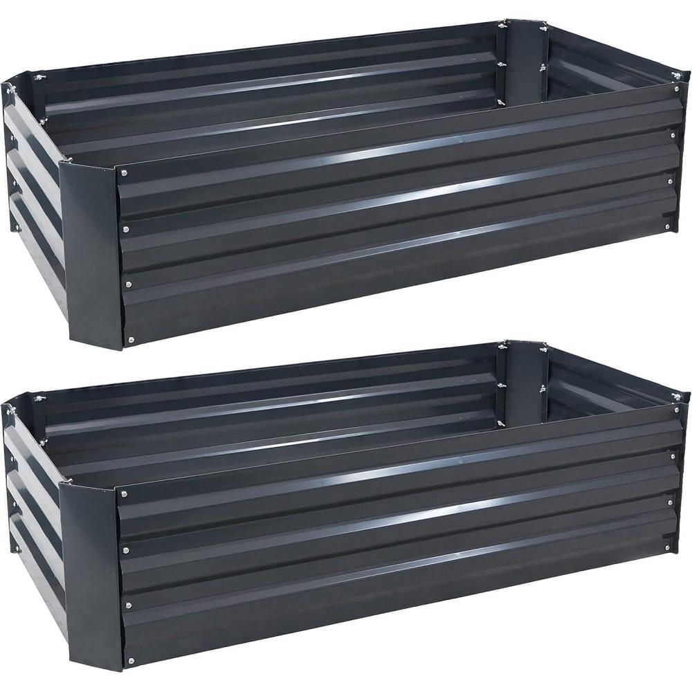 image:imageSunnydaze 48Inch Galvanized Steel Raised Garden Beds Rectangle Planter for Vegetables and Flowers Brown Set of 2Dark Gray