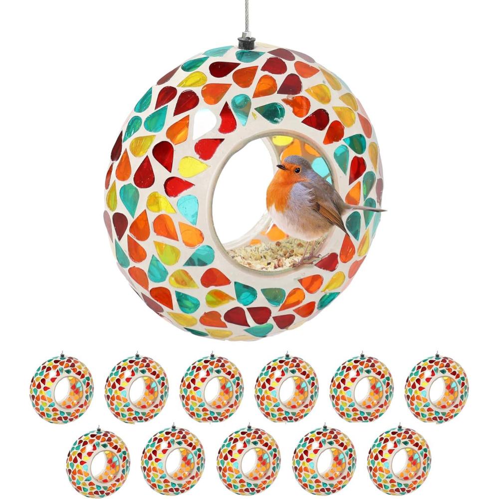 image:imageSunnydaze 6Inch Glass Mosaic Hanging Bird Feeder for Outdoors  FlyThrough Glass Bird Feeder for Cardinals Jays Finches and More  Confetti Mosaic  Set of 12Confetti Mosaic